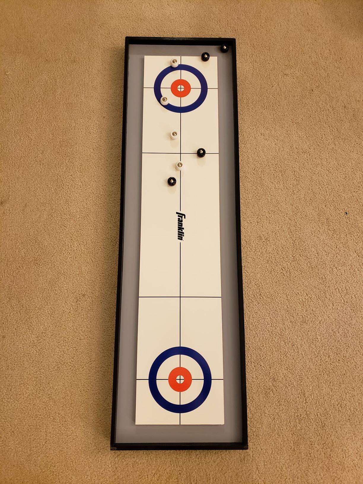 Franklin Sports 2-in-1 Shuffleboard Table and Curling Set - Portable Tabletop Set Includes 8 Rolling Mini Pucks - 45