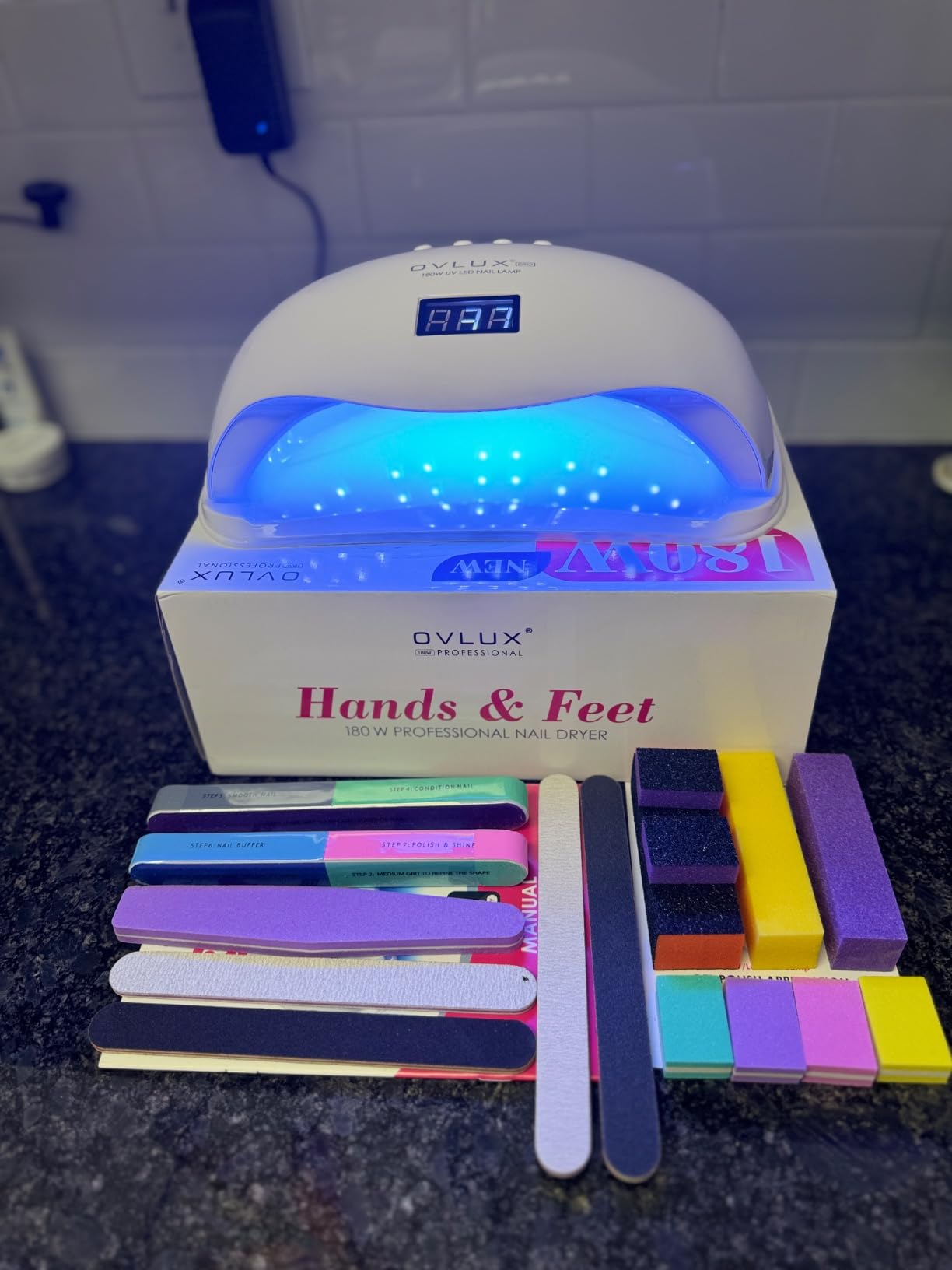OVLUX 180W UV LED Nail Lamp Professional - Fast Gel Nail Dryer with 57 LEDs, LCD Countdown, Auto Sensor & Low Heat Mode, UV Light for Gel Nails, Salon & Home, Nail Buffer & File Set customer photo 2