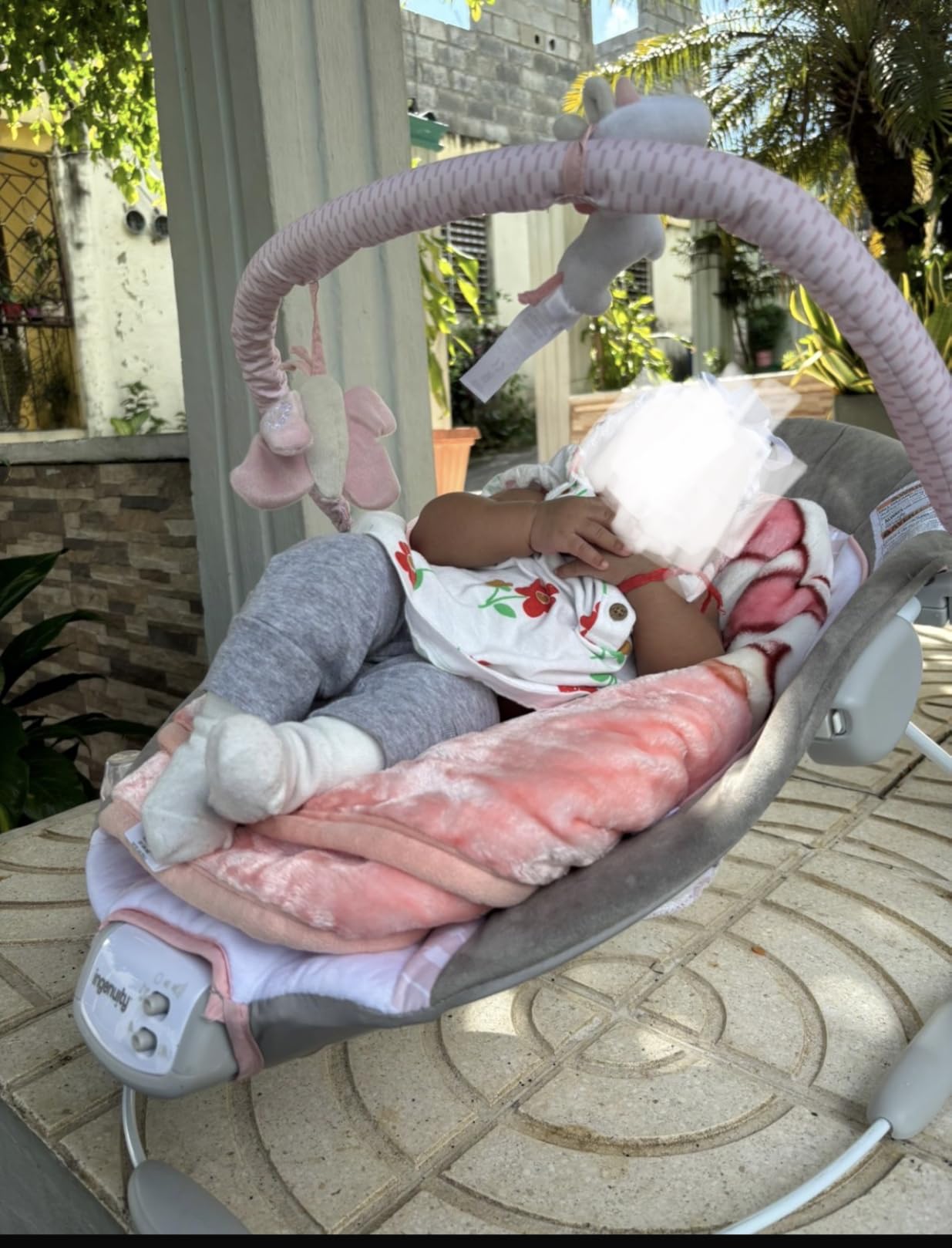 Ingenuity Soothing Baby Bouncer Infant Seat with Vibrations, Toy Bar & Sounds, 0-6 Months Up to 20 lbs (Pink Flora the Unicorn) customer photo 2