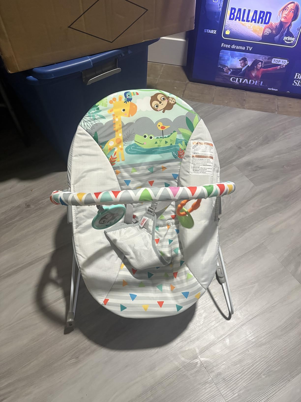Bright Starts Baby Bouncer Soothing Vibrations Infant Seat - Removable Toy Bar, Nonslip Feet, 0-6 Months Up to 20 lbs (Safari Fun) customer photo 1