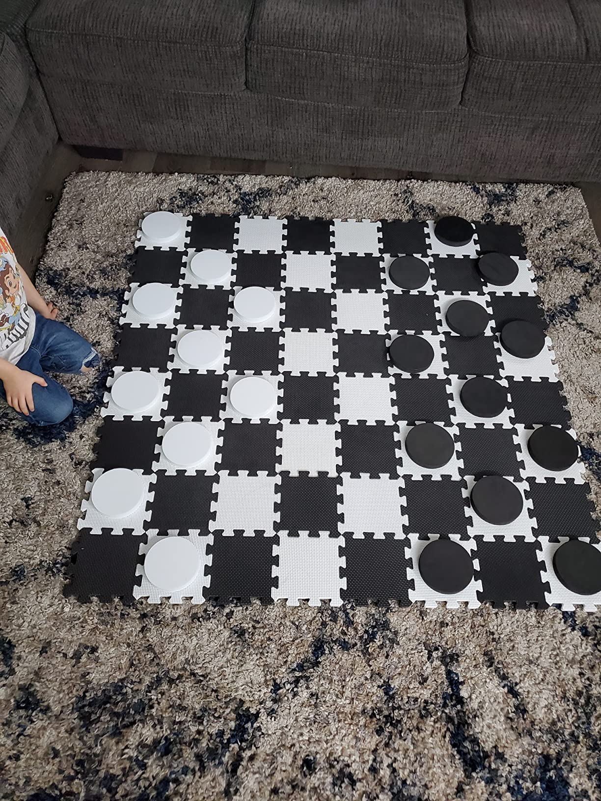 Swooc Games - 2-in-1 Premium Giant Checkers & Tic Tac Toe Game (4ft x 4ft) - 100% High Density EVA Foam Mat & Pieces - Extra Large Checkers Set with Jumbo Checkerboard and Yard Size Tic Tac Toss customer photo 1