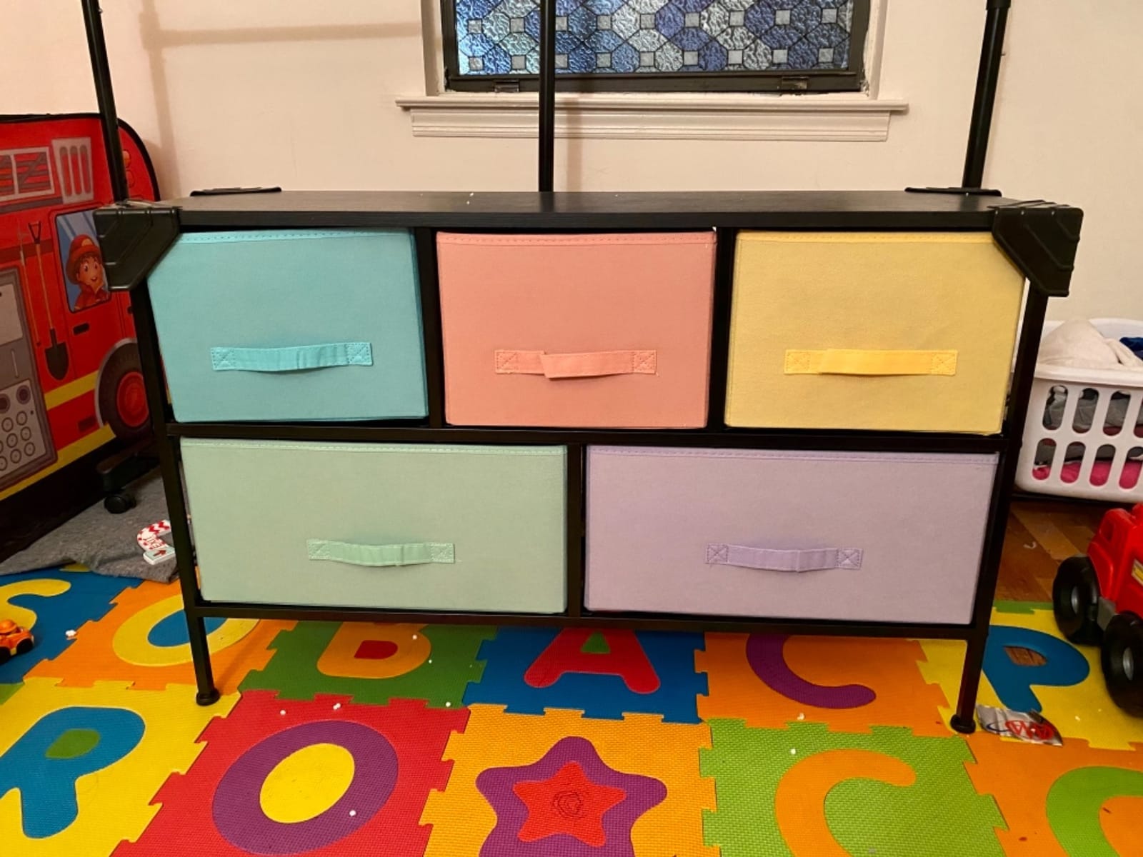 Sorbus Kids Dresser with 5 Fabric Drawers & Wood Top (Multi Color/White) | TV-stand furniture chest with steel frame and bins for teens' clothes and toys in bedrooms, nurseries or playrooms. customer photo 2