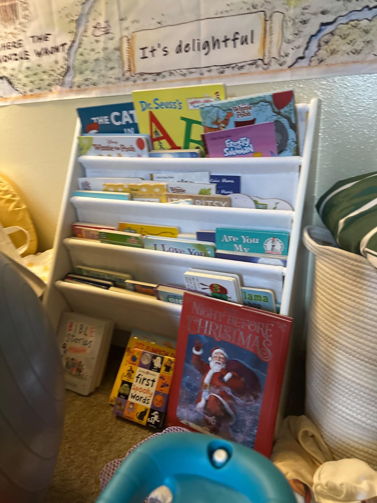UTEX Kids Bookshelf Storage, Thick Cotton Sling Book Shelf for Kids Rooms | 4-Tier Toddler Magazine Book Rack, Children Book Organizer, Front Facing, Deep, Space Saving, Toddler Room, Gift, White customer photo 1