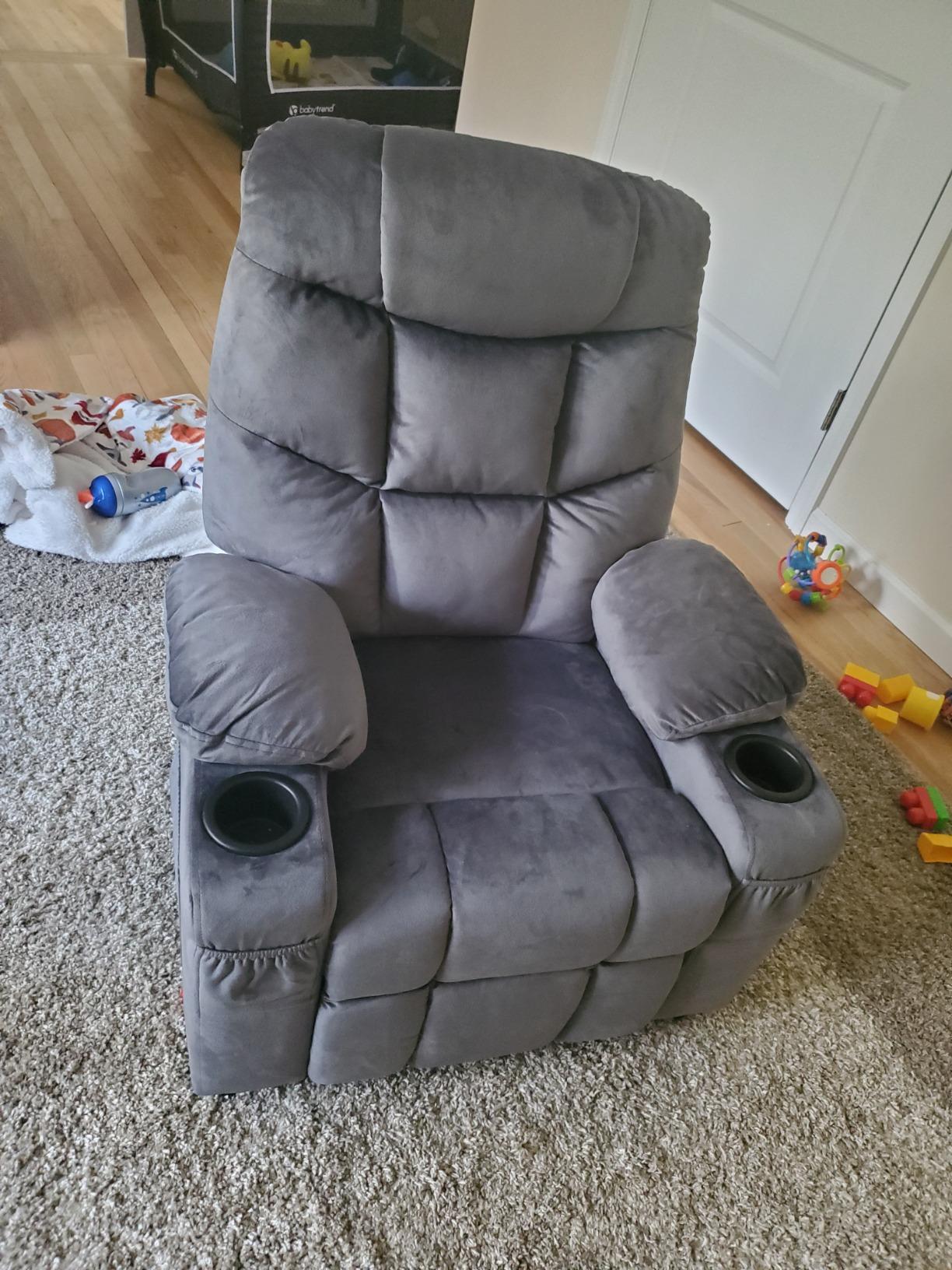 MCombo Big Kids Recliner for Ages 3+, Toddlers Recliner 7355 Velvet, Grey | Child Reclining Chair, Cup Holders, Anti Slip Feet, Side Pockets, FSC Certified customer photo 2