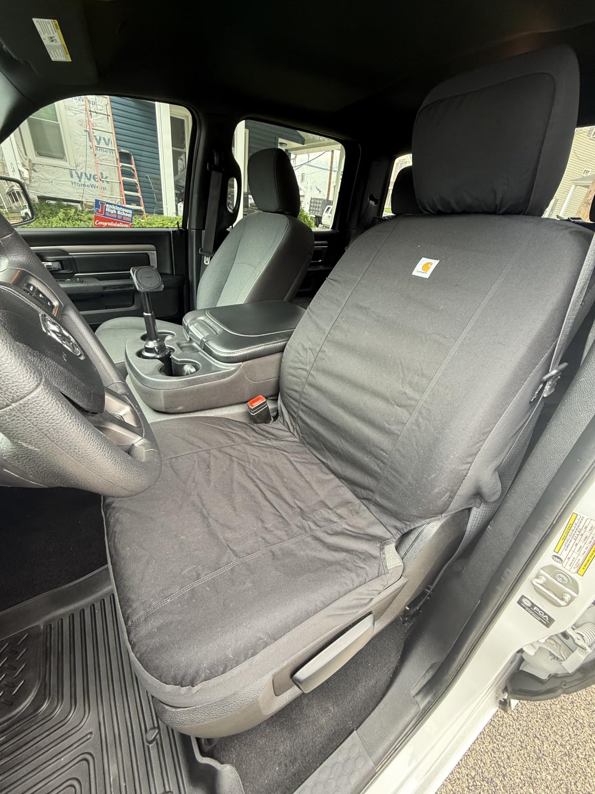 Carhartt Universal Nylon Duck Canvas Fitted Bucket Seat Cover, Durable Seat Protection with Rain Defender, Single, Black customer photo 1