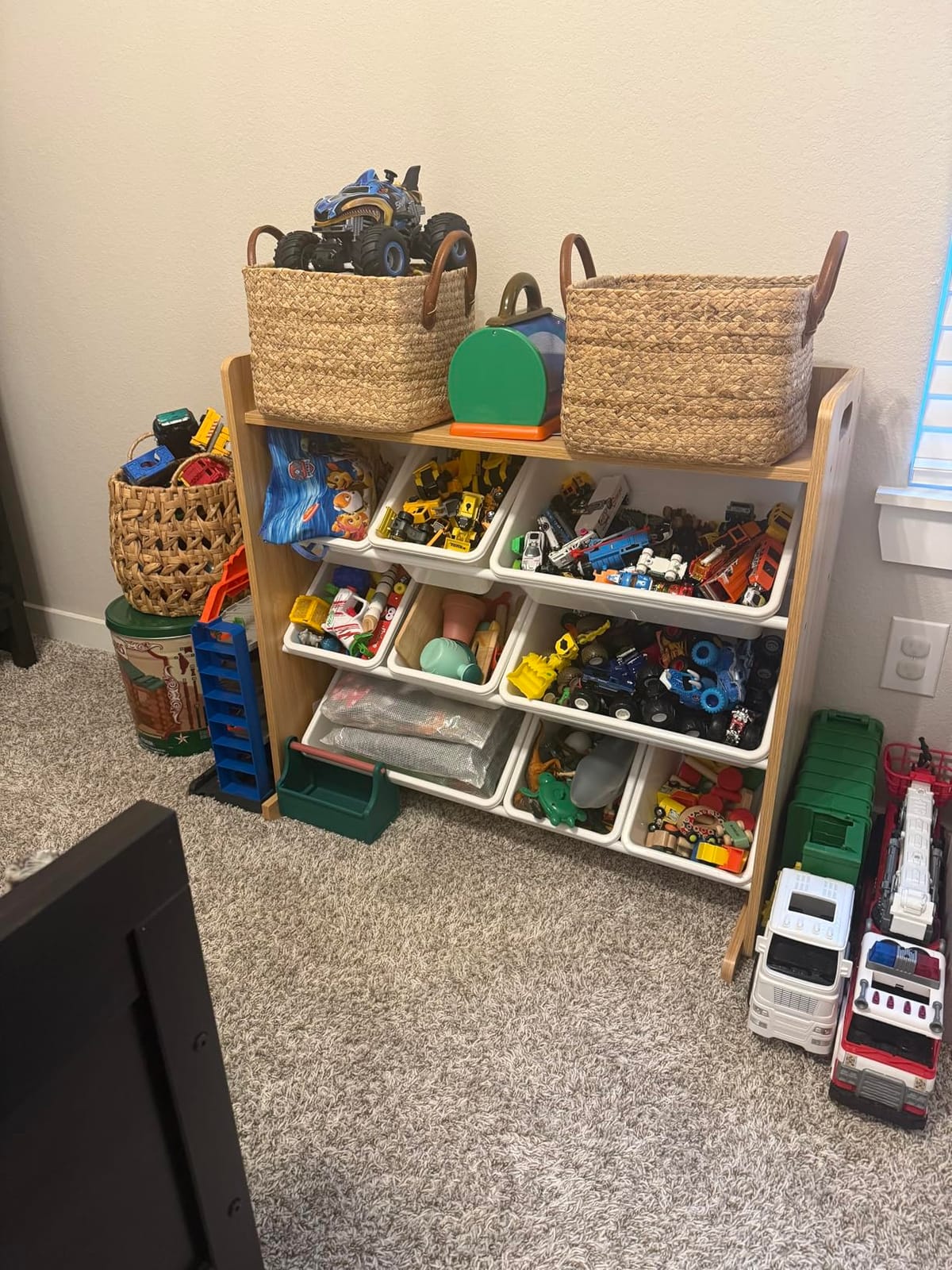 Humble Crew Kids Toy Organizer with Display Shelf, 9 Bins, 3 Tier Storage | Sturdy wood and steel toddler shelf, removable BPA-free containers, wall anchor anti-tip safety kit for bedroom or classroom customer photo 2