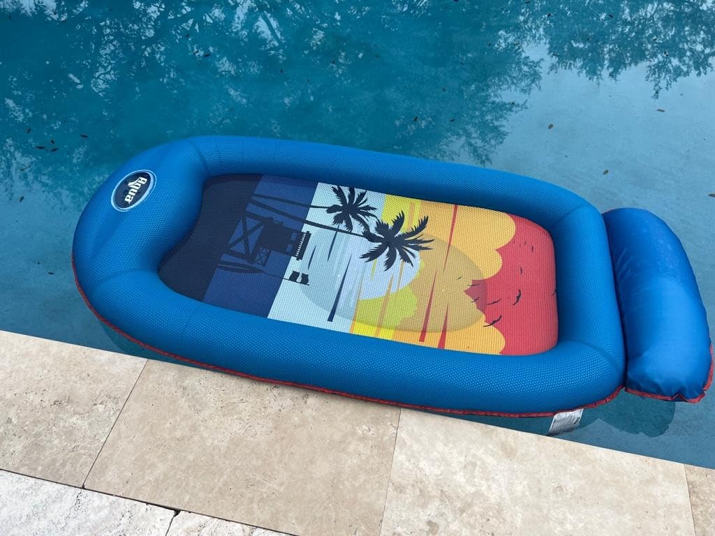 Aqua Oversized Contour Pool Float Lounge – Extra Large – Fabric-Covered, Inflatable Pool Floats for Adults – Blue Ferns customer photo 2