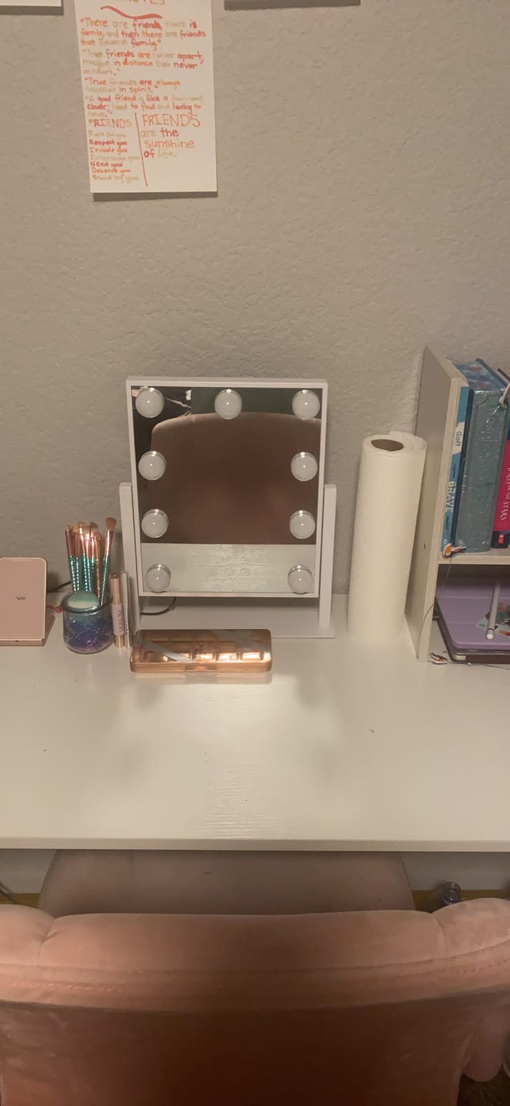 BWLLNI Lighted Makeup Mirror, White Vanity Mirror with Lights, 9 LED Bulbs | Hollywood Mirror Touch Control Design 3 Colors Dimable LED Bulbs, Detachable 10X Magnification, 360 Rotation, 12