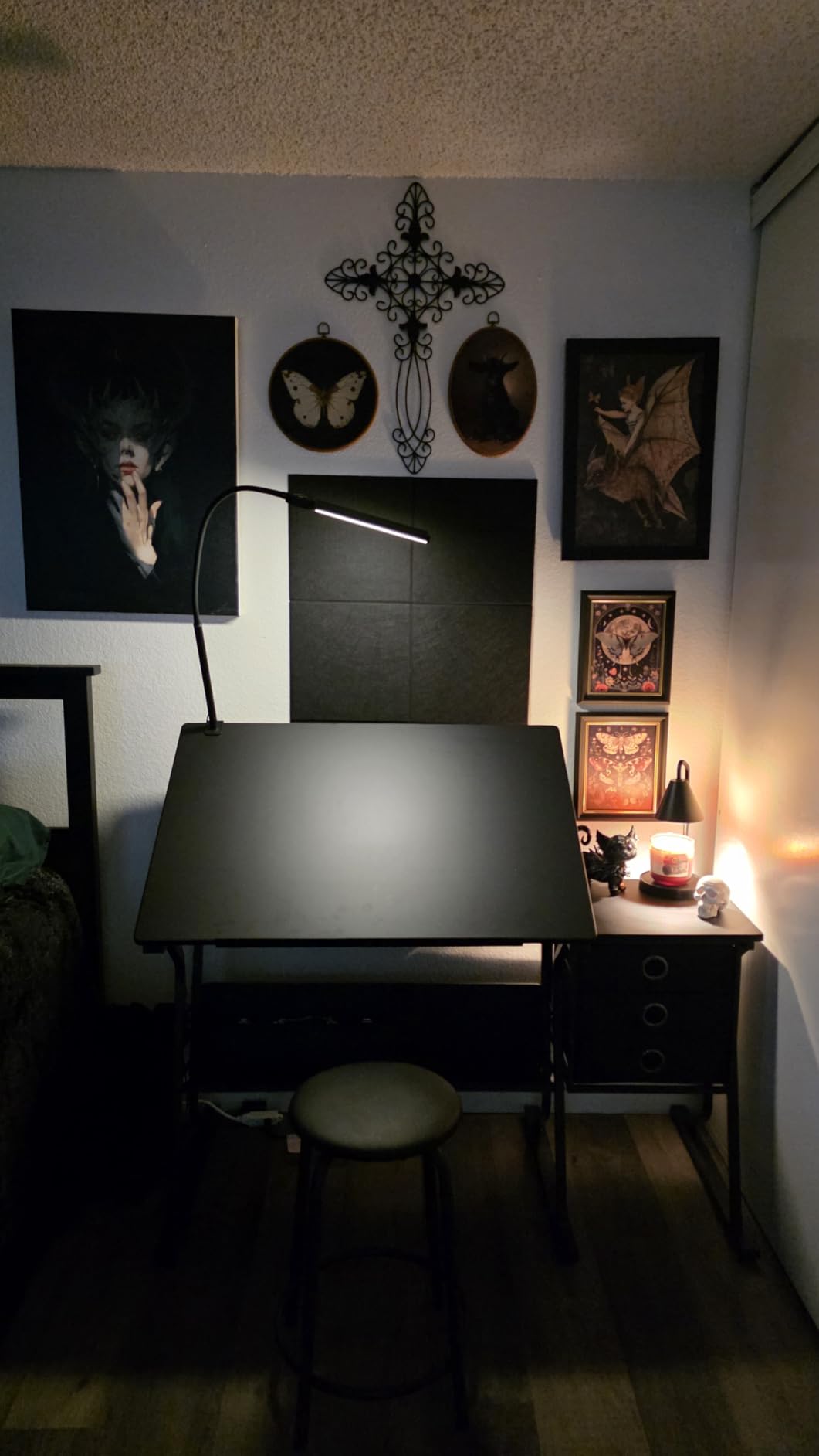 Yaheetech Tilting Drafting Table Art Craft Desk with Stool, Drawers, Black - Steel frame and MDF top adjusts 0-40° customer photo 1
