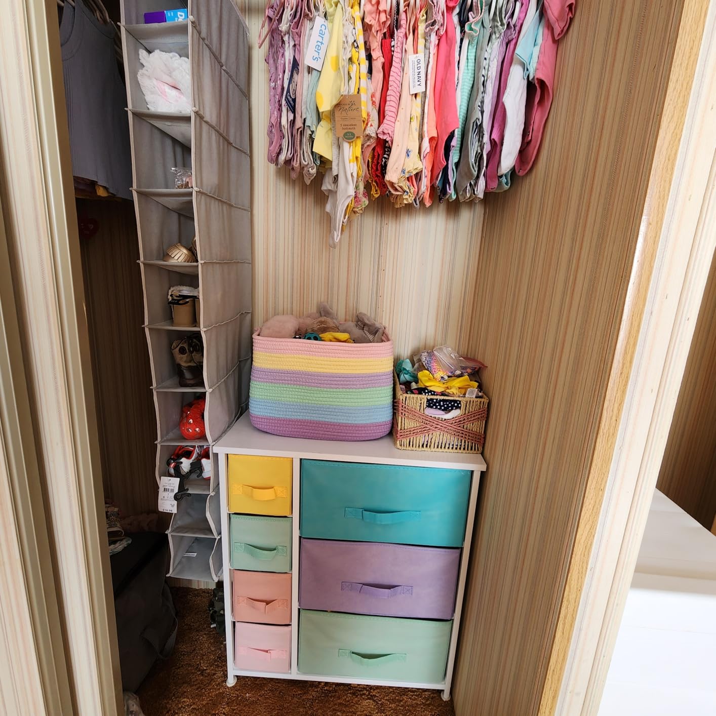 Sorbus Dresser with 7 Drawers - Furniture Storage Chest for Kid's, Teens, Bedroom, Nursery, Playroom, Clothes, Toys - Steel Frame, Wood Top, Tie-dye Fabric Bins (7-Drawer, Pastel Pink) customer photo 1