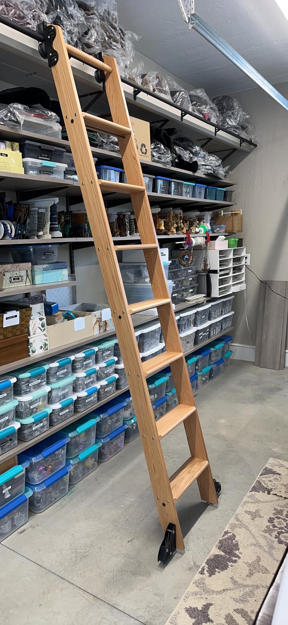 Quite Guide Library Ladder Kit Wooden Ladder 8 Foot 9 Foot 10 Foot Red Oak Unassembled (7.7 Foot) customer photo 2