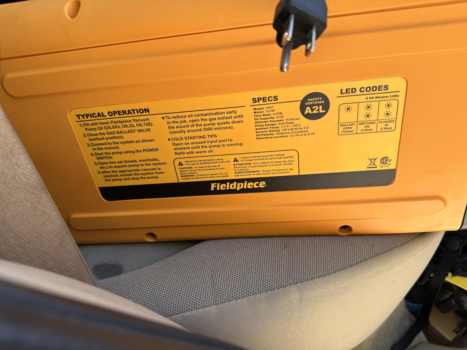 Fieldpiece VP67 Vacuum Pump - 6 CFM, 1/2 HP DC Motor, RunQuick Oil Change System - Portable - Professional HVAC Tool - A2L Compatible customer photo 2