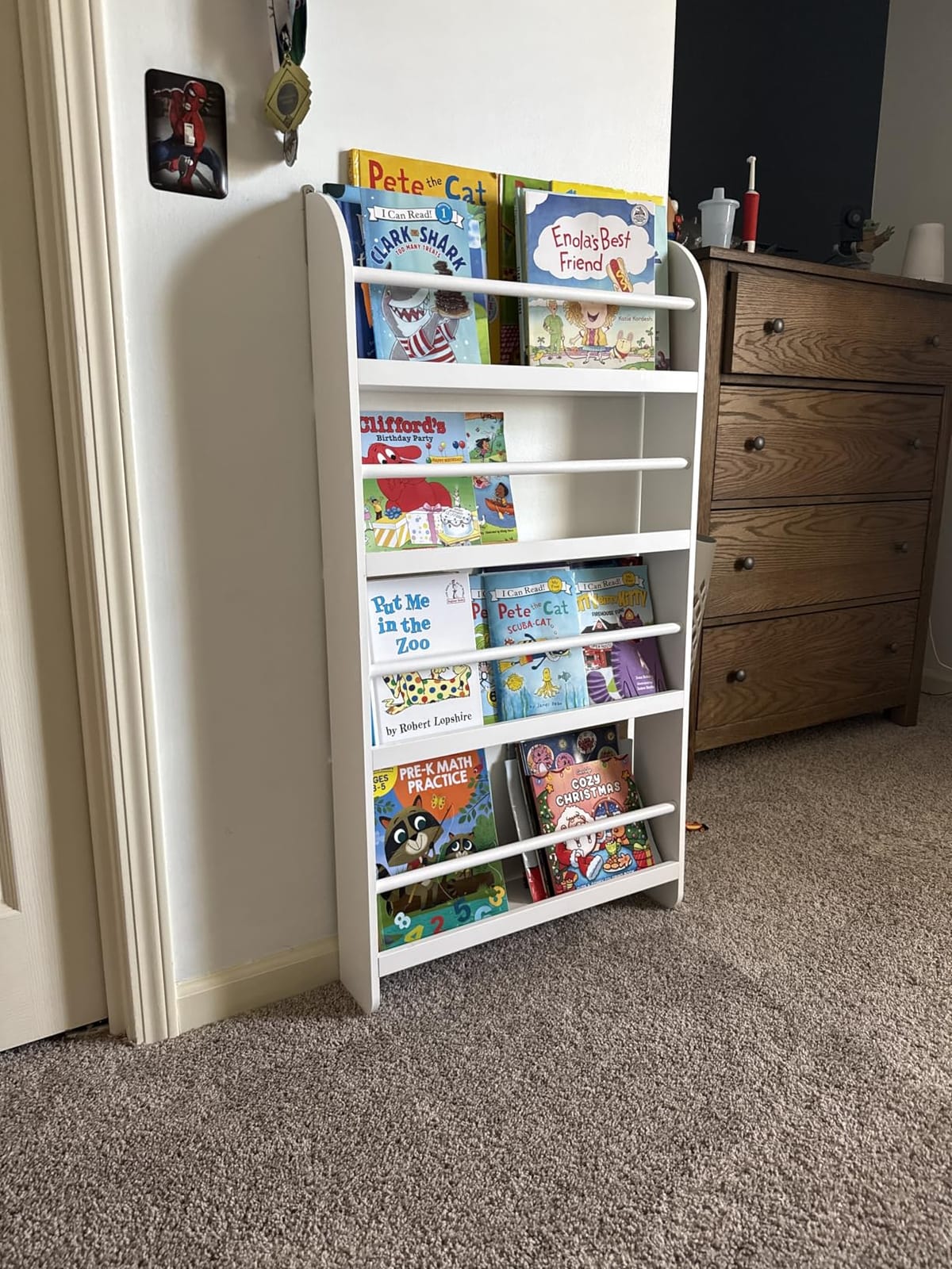 FOTOSOK Kids Bookshelf, 4-Tier Wall Mount Book Shelf for Kids Rooms | 4-Tier Wall Bookshelf for Kids, Book Shelf for Kids Rooms Behind Door, Toy Storage Bookshelf for Playroom, Living Room, White customer photo 2