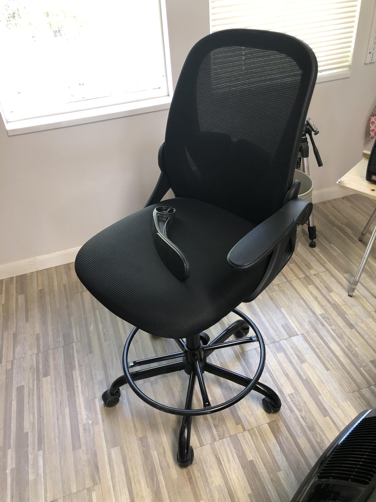 Primy Drafting Chair Tall Office Chair with Flip-up Armrests Executive Ergonomic Computer Standing Desk Chair with Lumbar Support and Adjustable Footrest Ring (Black) customer photo 2