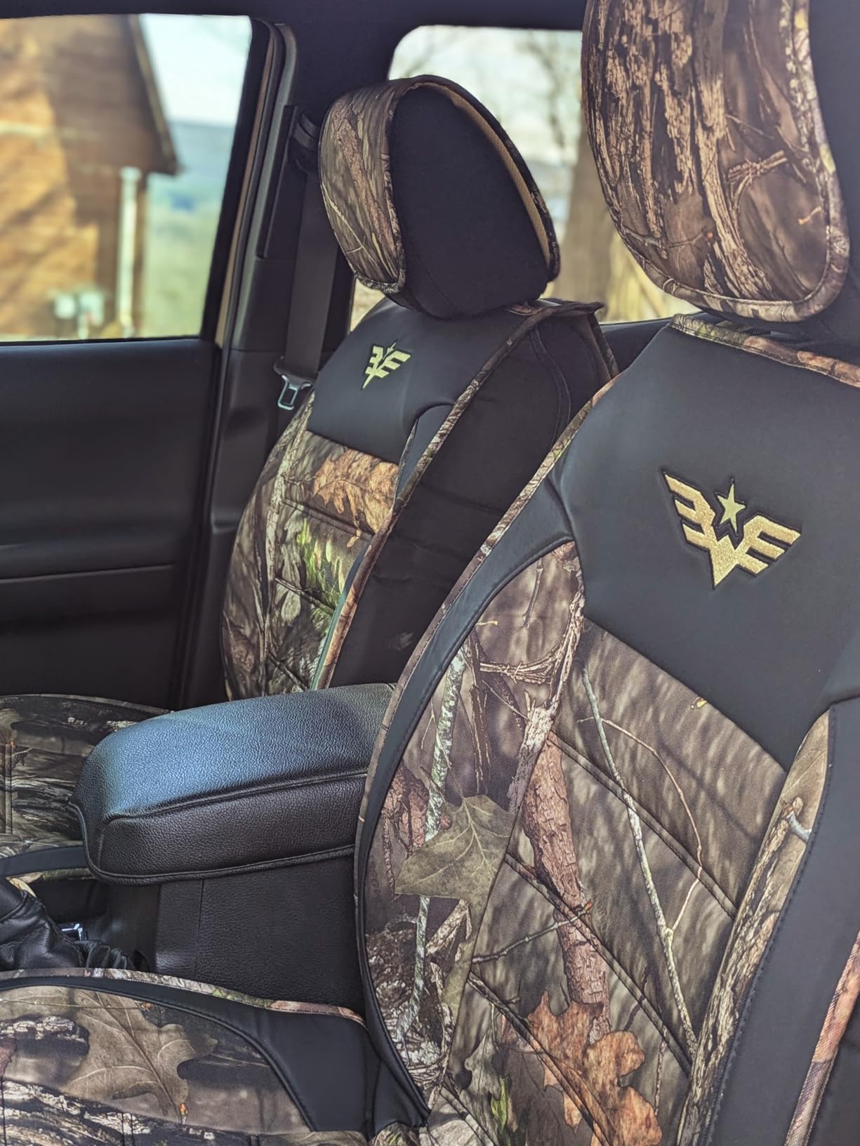 LPI Truck Mossy Oak Camo Heavy Duty Front Seat Covers 2PCS, for Pickup/SUV - 600D Oxford, Front and Rear Storage Pockets, Built-in Molle Organizer, Semi-Custom Fit, Fits Full-Size Pickup Trucks & SUVs customer photo 1