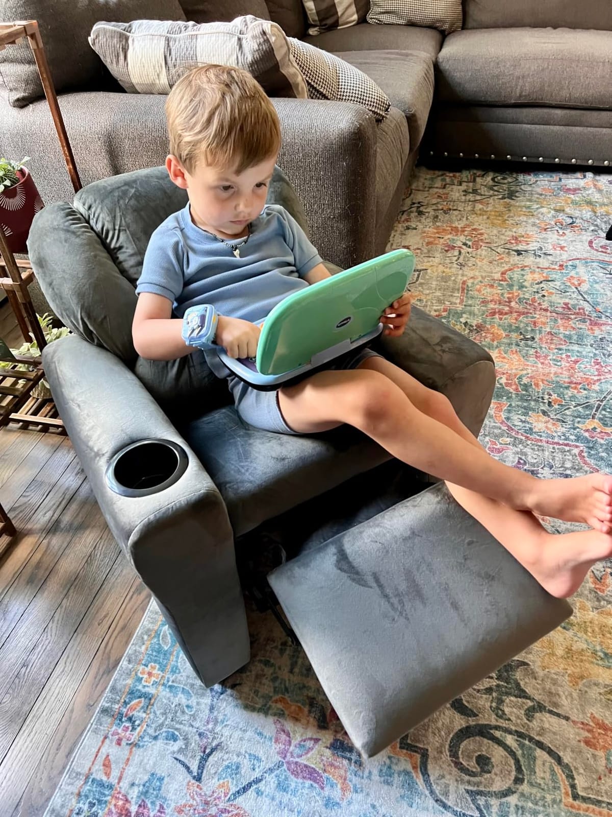 Naomi Home Suri Kids Recliner Chair for Toddlers Ages 3-5, Gray Microfiber | Kids Recliner Chair with Cup Holder, Footrest, Solid Hardwood Frame and 150 lb Capacity For Growing Toddlers customer photo 2
