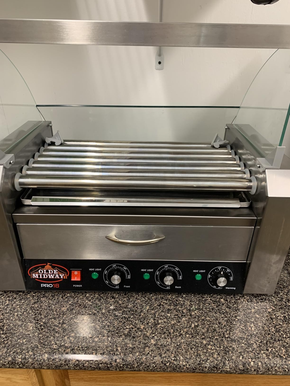 Olde Midway Electric 30 Hot Dog 11 Roller Grill Cooker Machine with Bun Warming Drawer and Cover - Commercial Grade, Stainless Steel customer photo 2
