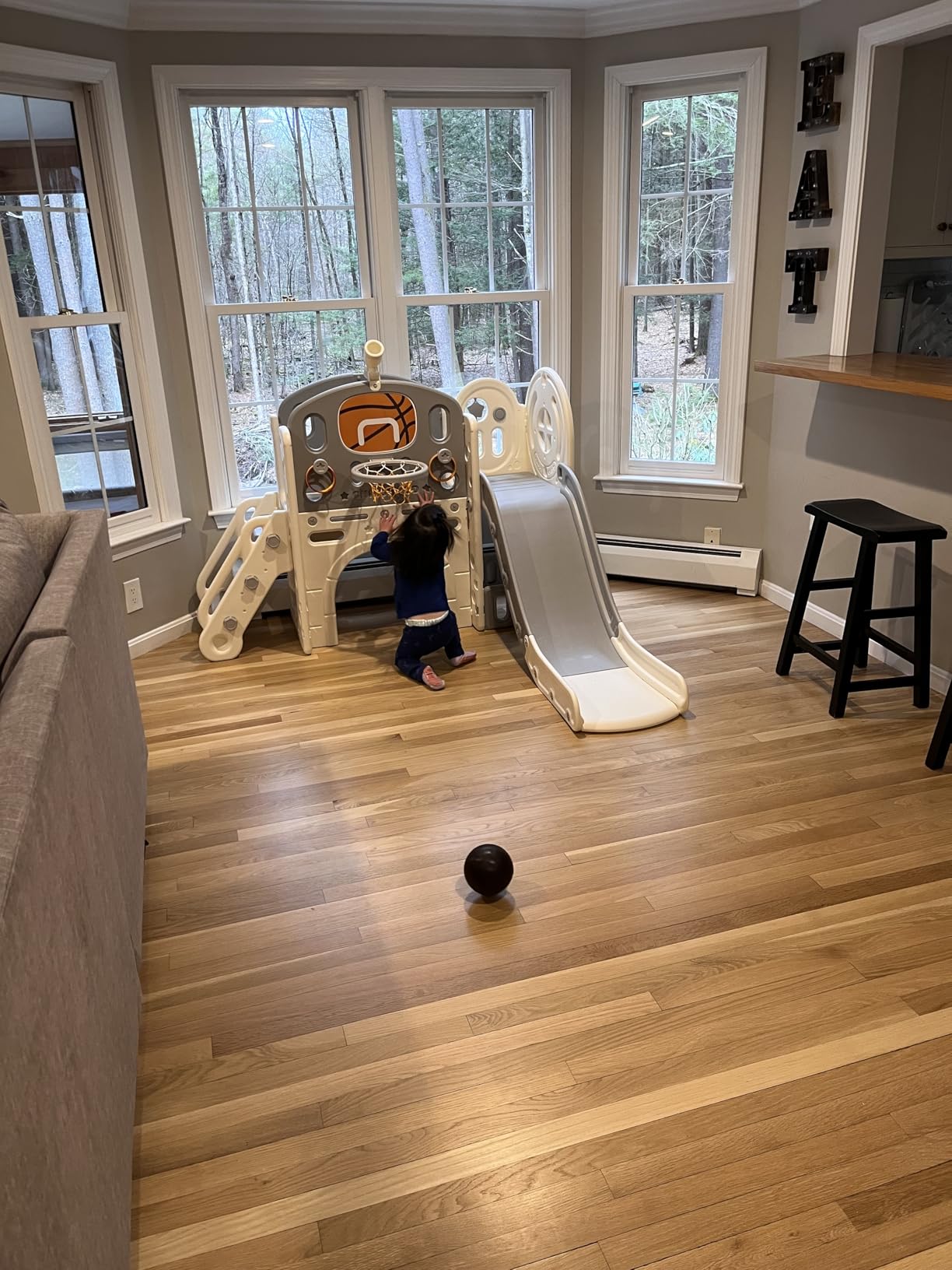 BIERUM 9 in 1 Toddler Slide, Kids Slide for Toddlers Age 1-3 Outdoor Indoor | Toddler Slide with Ring Toss, Basketball Hoop, Telescope, Indoor Outdoor Playset Playground for Toddlers Age 1-3 Beige Gray customer photo 2
