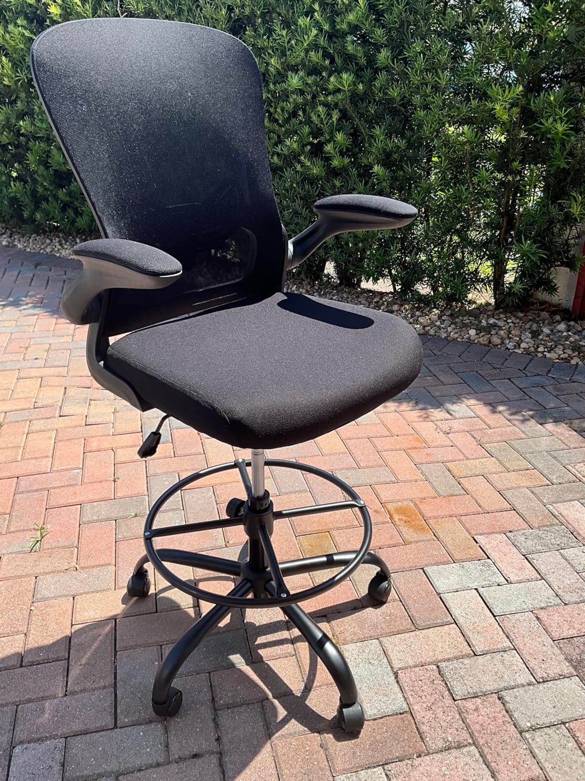 ErGear Drafting Chair with Footrest Ring and Flip-Up Arms for Tall Desks - 8 inch seat height adjustment, lumbar support, 33% thicker seat, breathable mesh, 300 lbs capacity, standing desk use customer photo 1
