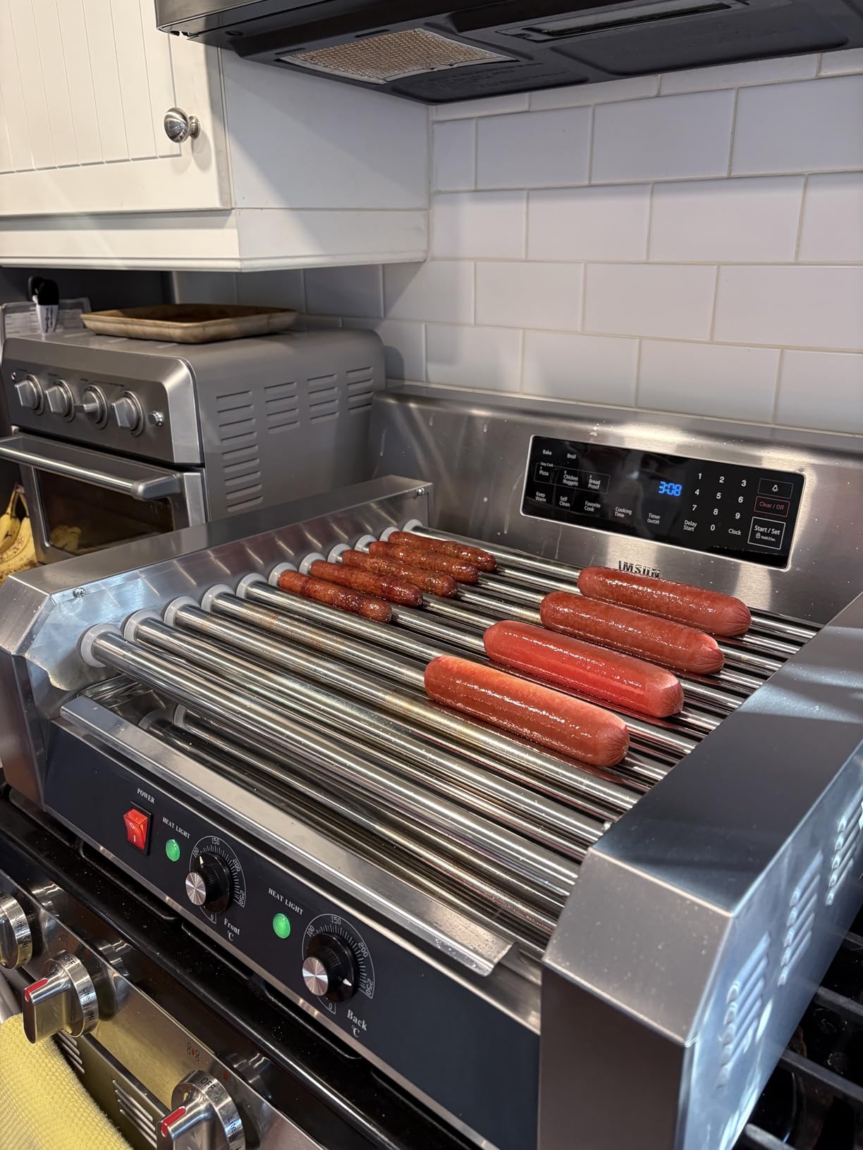 SYBO Hot Dog Roller, 30 Hot Dogs 11 Rollers Grill Cooker Machine | Removable Stainless Steel Drip Tray, Glass Hood Cover, 1430-Watts, Perfect for Commercial And Party customer photo 1