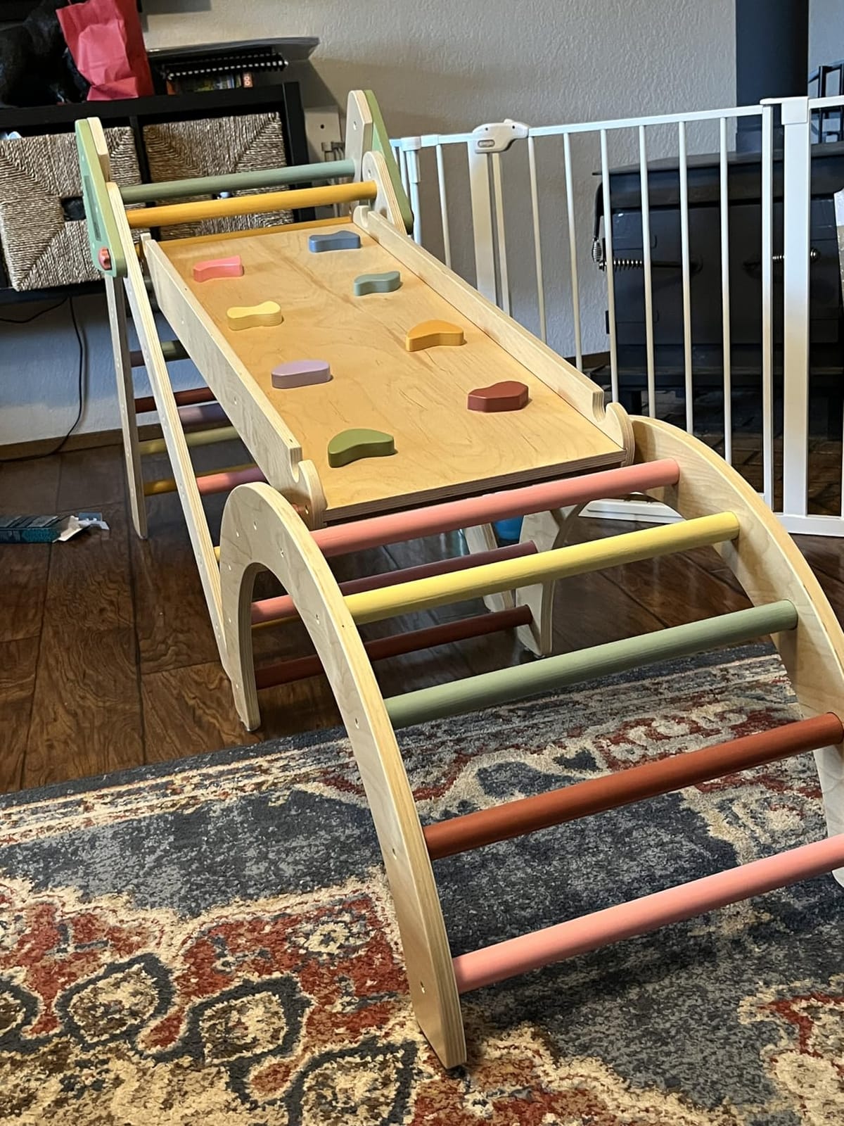 LOL-FUN Foldable Pikler Triangle Climbing Toy with Slide for Toddlers 1-3 | Sturdy solid wood construction supports up to 110 lbs, water-based paint, anti-slip rubber base designed safe for ages 1-3 customer photo 1