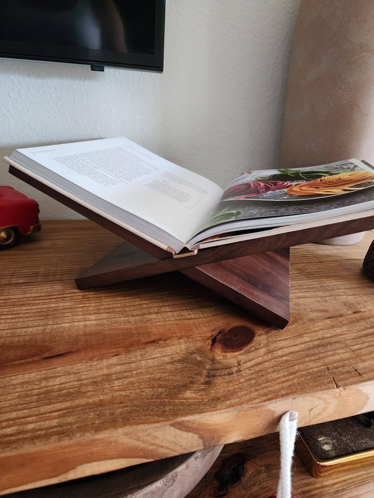 Honygebia Solid Oak Wood Book Stand, Cross Frame Open Display Holder | Solid Black Oak Wood, 14mm Thick Panels, 9.5