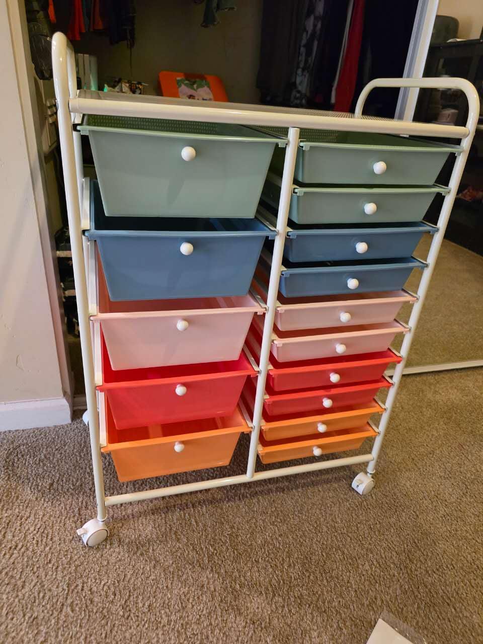 LDAILY 15 Drawer Rolling Storage Cart, Rolling Cart with Drawers for Classroom, Art Supply Craft Organizer on Wheel with Metal Frame & Handles for Home Office School customer photo 1