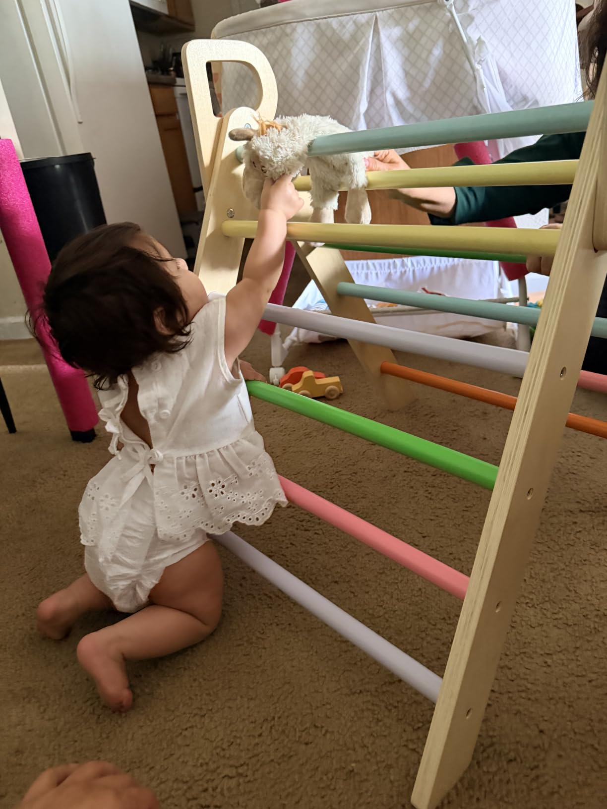 BlueWood Pikler Triangle Set with Safe Handle, Climbing Toys for 1-3 Year | Patented Safety Design, Foldable 7-in-1, with Wooden Car, Standard Size, Indoor Montessori Gift for First Birthday, Blue customer photo 2