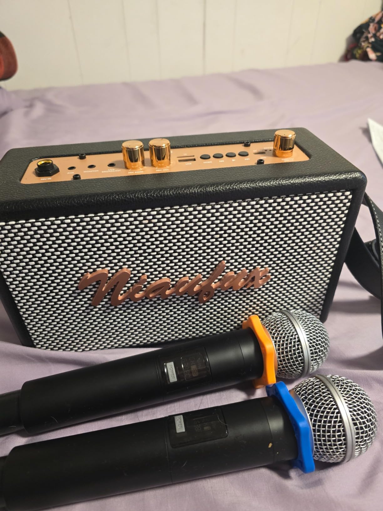 Karaoke Machine, Retro-Design Speaker with 2 Wireless Microphones for Adults & Kids, Portable Karaoke System for Home Party, Bluetooth/AUX/USB/TF/TWS Support, Gifts for Women & Girls customer photo 1