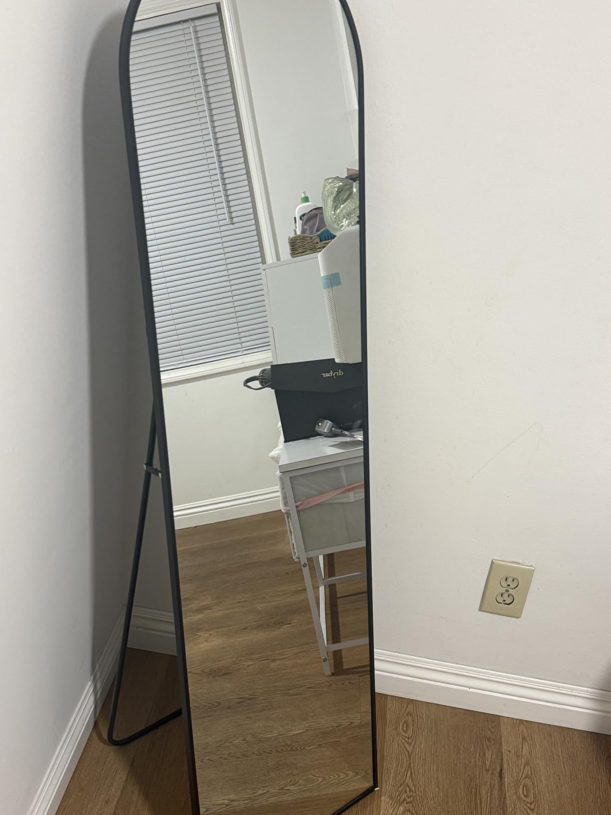 Delma Arched Full Length Mirror with Stand, Black Floor Mirror | Aluminium alloy frame with HD float glass for distortion-free reflection. Free standing or wall mounted. customer photo 2