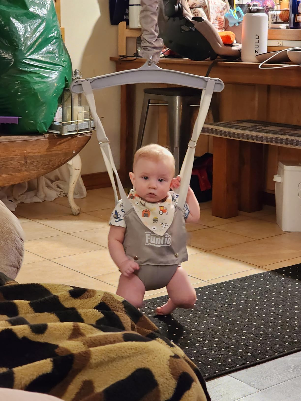 FUNLIO Baby Jumper with a Ceiling Hook for 6-24 Months, Baby Door Jumper for Indoor/Outdoor Play, Infant Jumper Doorway with Adjustable Chain, Easy to Assemble & Store (with a Ceiling Hook)- Grey customer photo 1