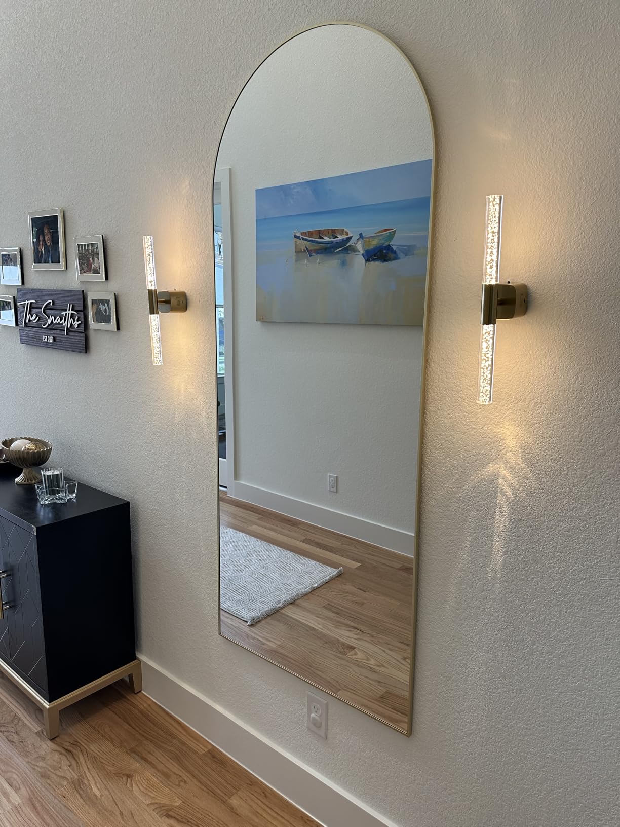 KOMCOTE Full Length Floor Mirror, 82x42 Inch Oversized Arched Standing Mirror in Black for Bedroom, Living Room, Dressing Room - Elegant Freestanding Leaning Mirror Decor customer photo 2