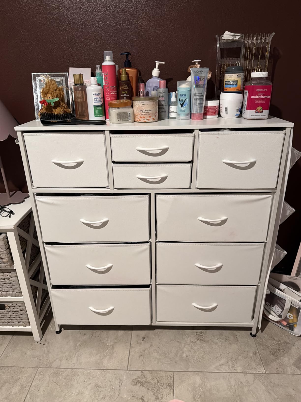 WLIVE 10 Drawer White Fabric Dresser for Bedroom, Side Pockets Chest | White Fabric chest of drawers with side pockets & hooks, perfect baby dresser for nursery kids bedroom toddler closet storage customer photo 2