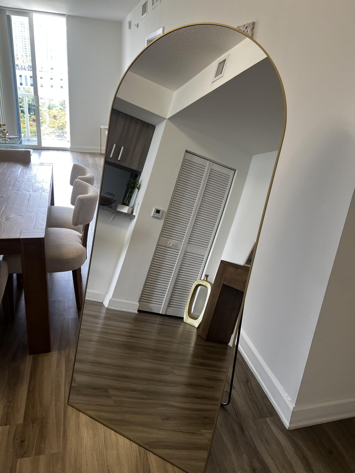 NEARBYSD Arched Full Length Mirror 81 x 41 Full Body Floor Mirror Standing Hanging or Leaning Wall, Arch Wall Mirror with Stand Aluminum Alloy Frame for Bedroom Cloakroom Gold customer photo 1
