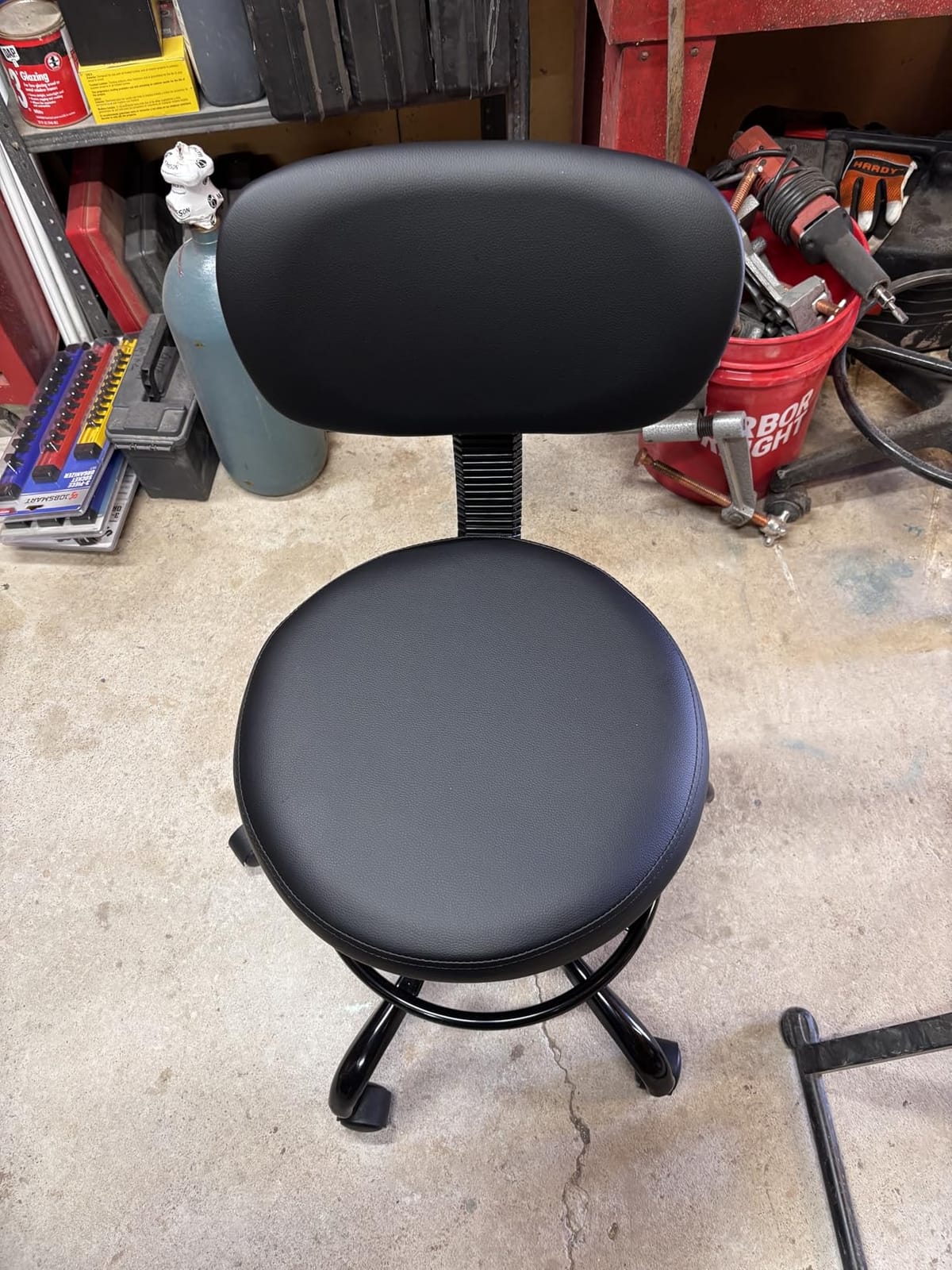 Brick Attic Drafting Chair with Backrest - Adjustable Foot Rest Rolling Stool with Wheels, PU Leather Swivel Stool for Office Spa Studio Lab Counter Salon Home Work Bar Kitchen Shop (Black) customer photo 1