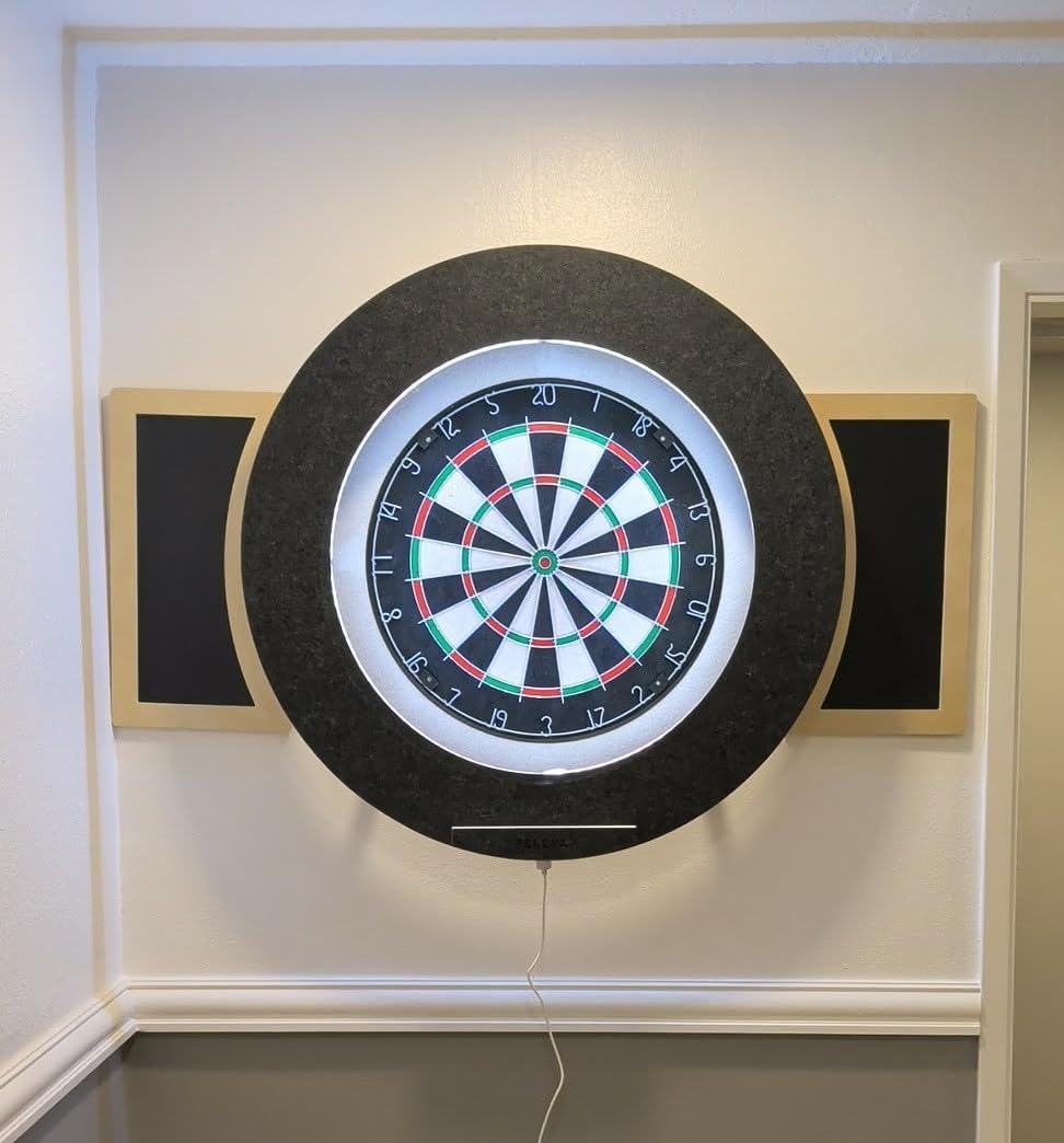 Dart Board Cabinet Set with LED Light; Bristle Dartboard, Built in LED Light, Darts and Chalkboards customer photo 1