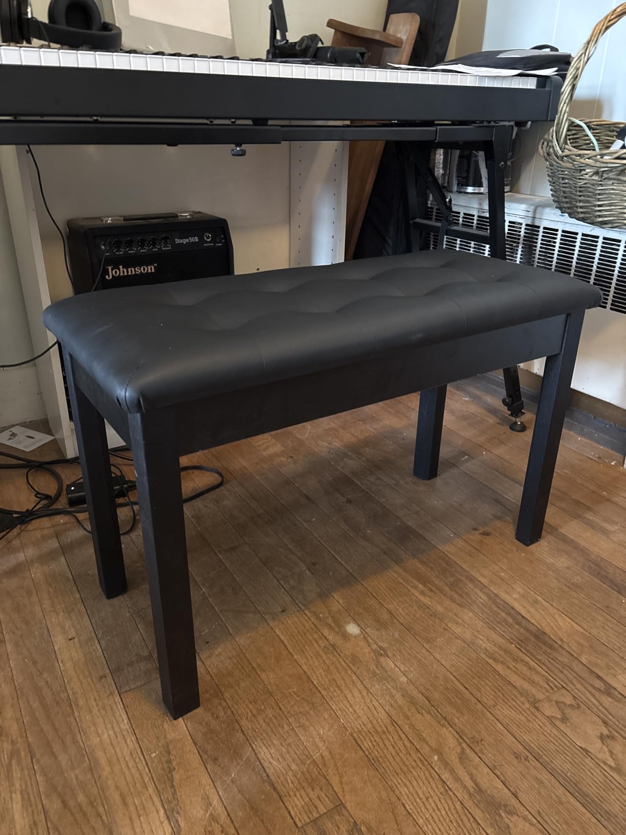 Sanpuli Solid Wood Piano Bench with Storage, Piano Stool and Padded Cushion, Keyboard Bench with Bookcase, Piano Chair and Piano Seat with High-Density Sponges. customer photo 2