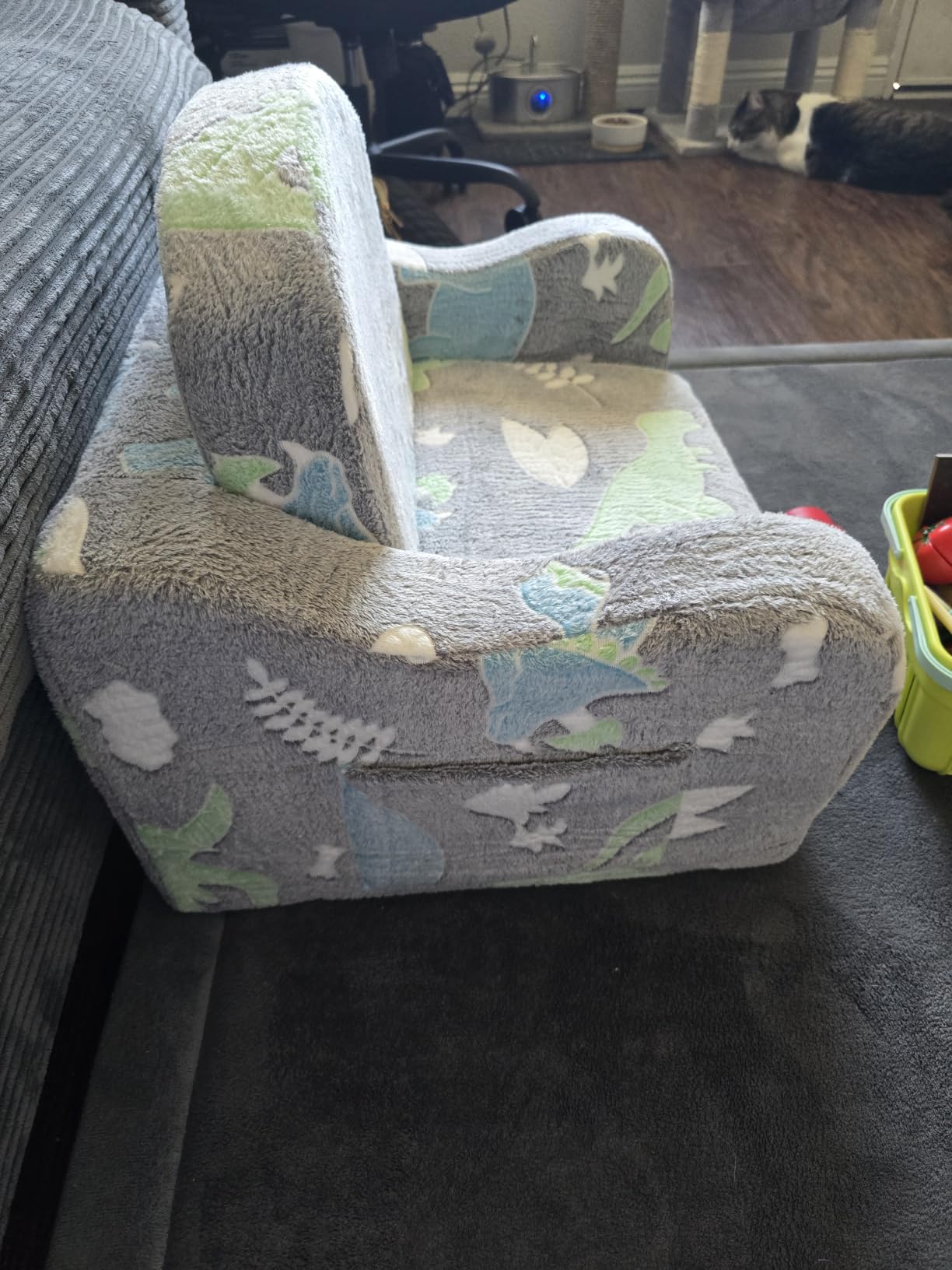aodisman Thick Comfy Kids Chair and Couch, Foldable Plush Sofa with Pocket | 2-in-1 Convertible Kids Sofa for Playroom, Reading and Play, Gift for Boys & Girls, Removable Washable Cover, Gray Dinosaur customer photo 2