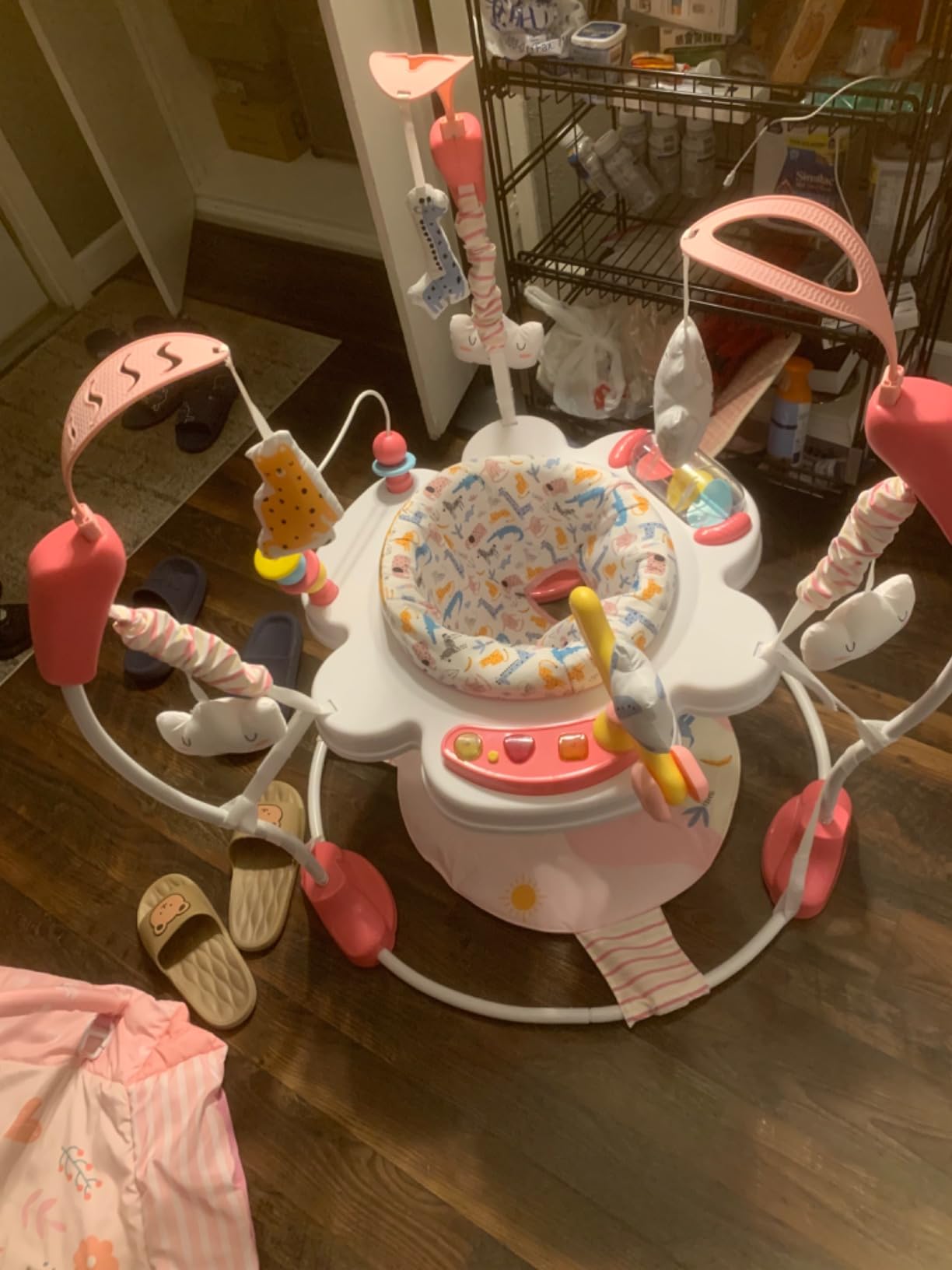 INFANS Baby Activity Center, 3 in 1 Play Center Jumpers and Bouncers with Music, Lights, Interactive Toys, 360°Rotating Seat, 3 Adjustable Heights, Exersaucer Learning Toys for Baby 6-12 Months (Pink) customer photo 2