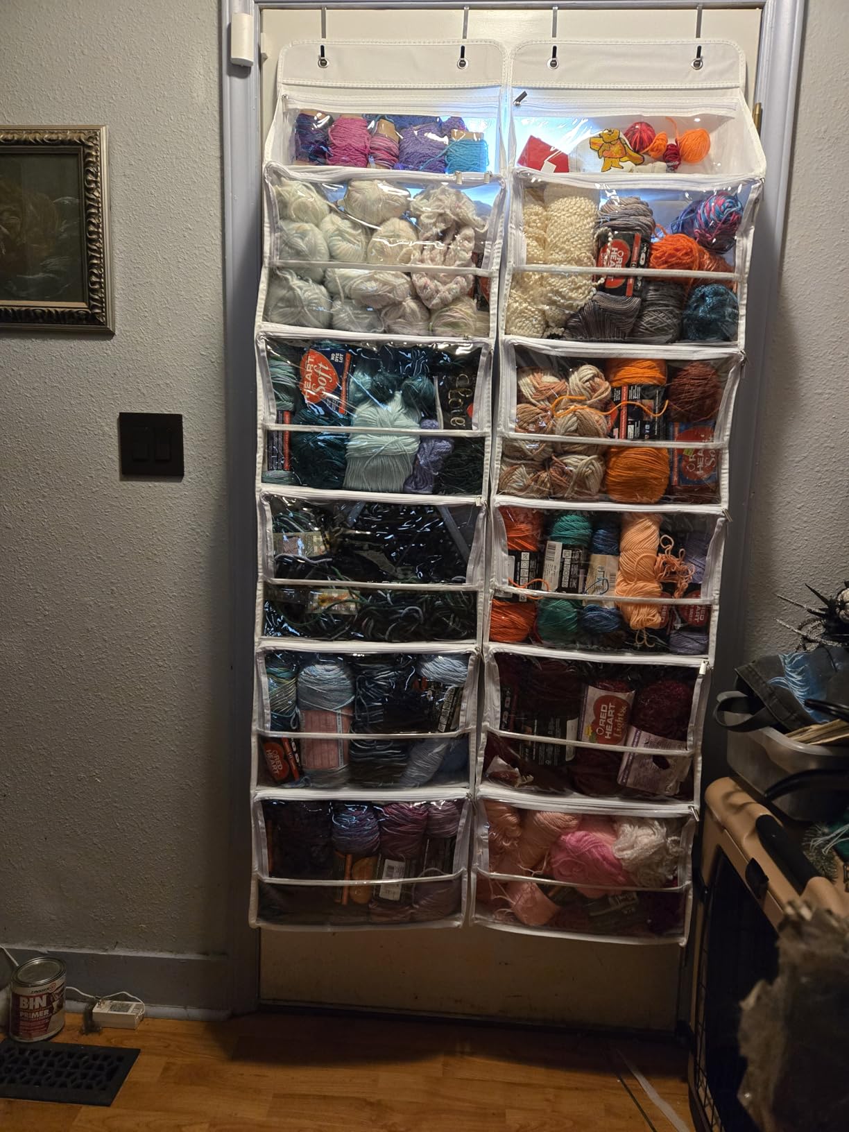 Univivi Hanging Yarn Storage Organizer, 6 Tiers Yarn Storage, Clear White | 6 Zipper Closure Compartments, Large Capacity, Heavy Load Capacity, Hanging Yarn Holder for Knitting Needles & Crochet Hooks customer photo 1