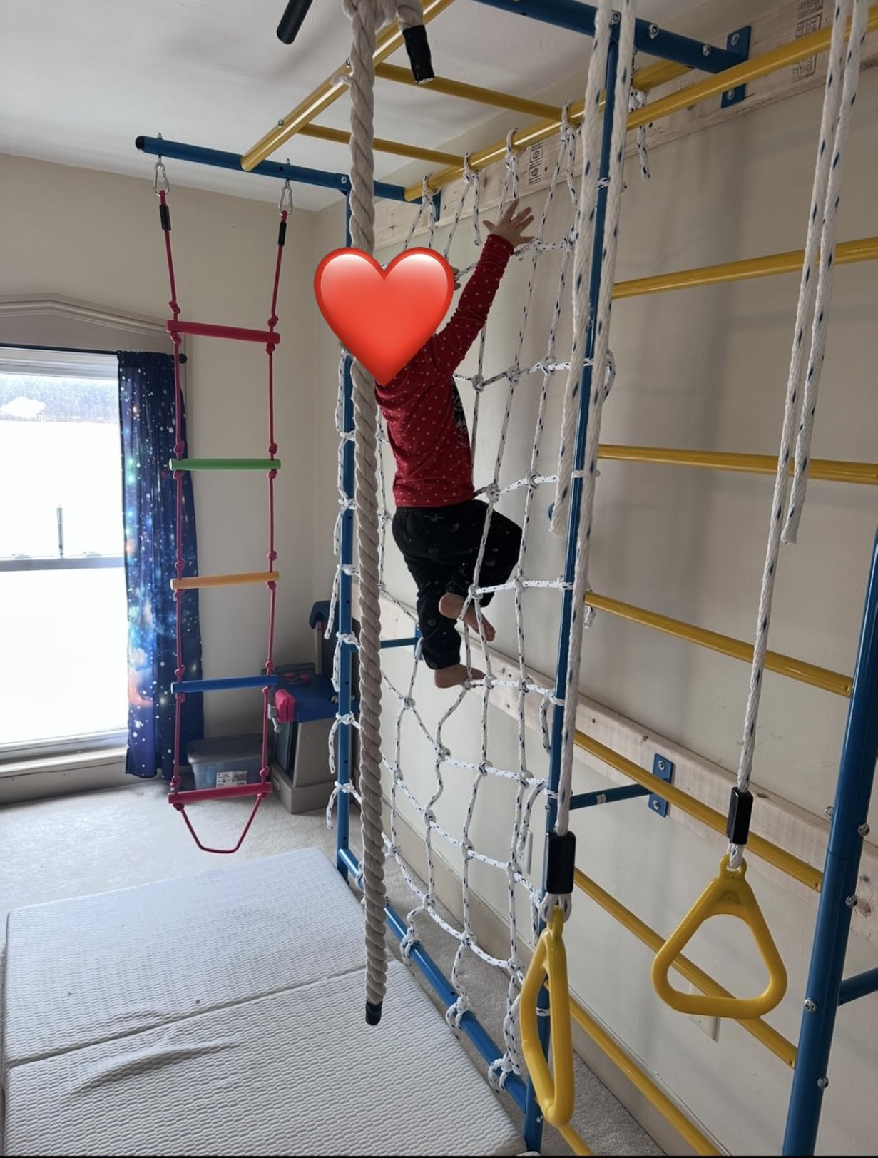 VEVOR Indoor Jungle Gym for Toddlers, 5-in-1 Climbing Playset with Carbon Steel Swedish Ladder, Wall Ladder, Pull-Up Bar, Rope Ladder, and Gymnastic Rings, Supports 220 lbs, Multicolor customer photo 2