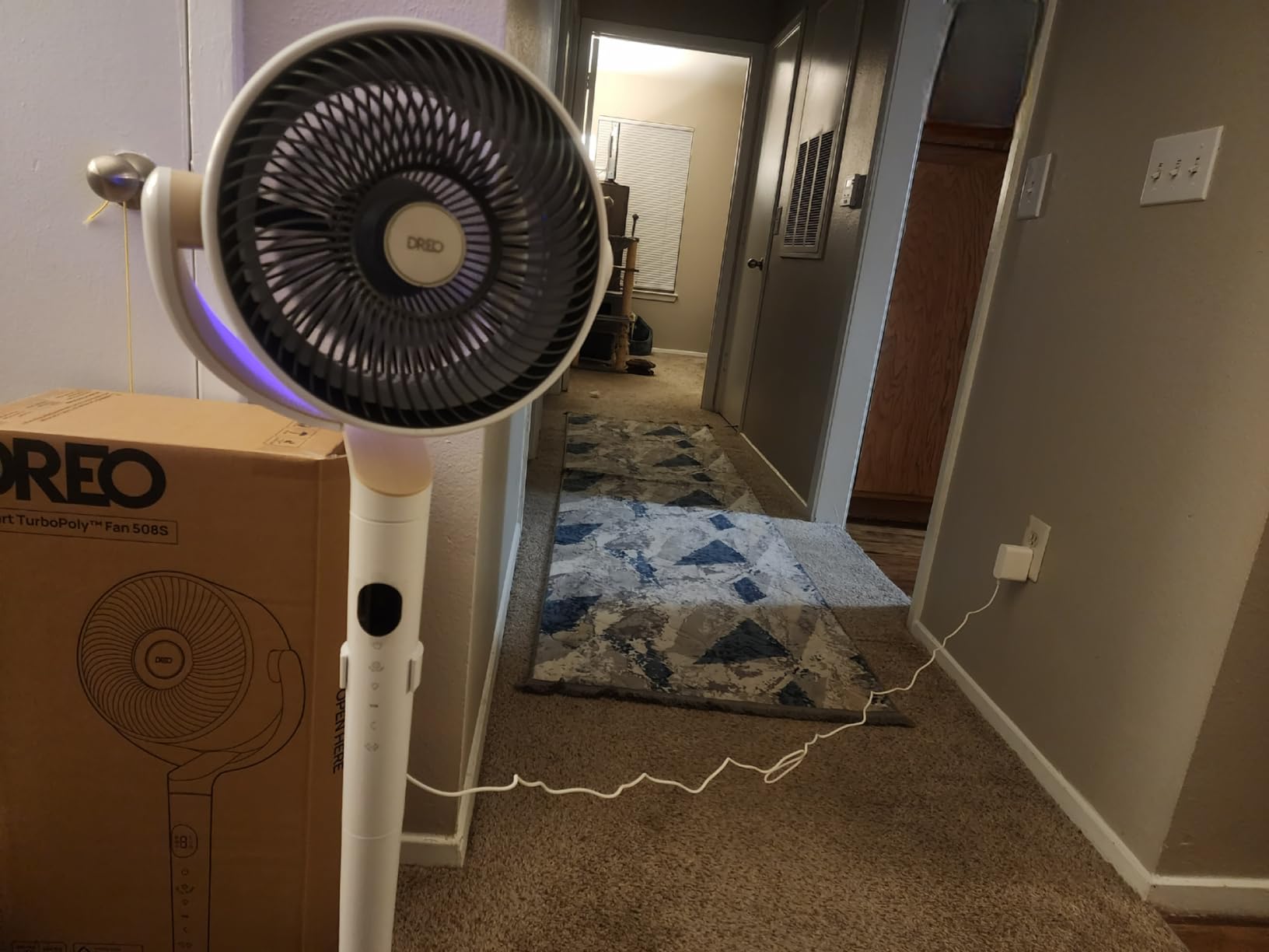 DREO Smart Fan for Bedroom, 120° +120° Omni-Directional Oscillating Fans, 100ft Quiet Pedestal Fan with RGB Light, 9 Speeds, 6 Modes, 8H Timer, Wi-Fi/Voice/Alexa, 35-40