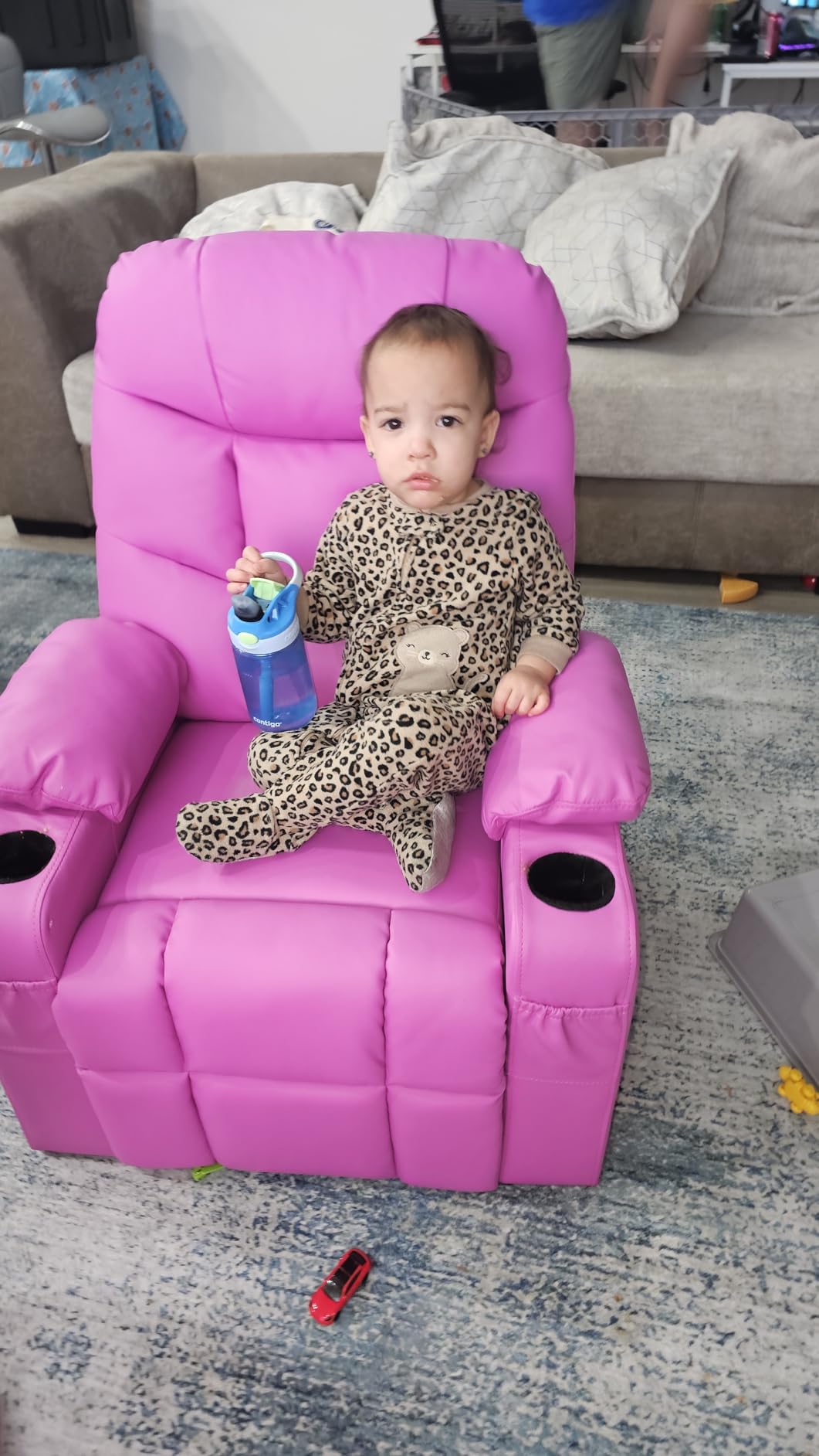 Kids Recliner Chair Velvet Reclining Toddler Push Back Big Sofa Ages 3-12 | 4 Storage Pockets, 2 Cup Holders, Adjustable Footrest customer photo 1