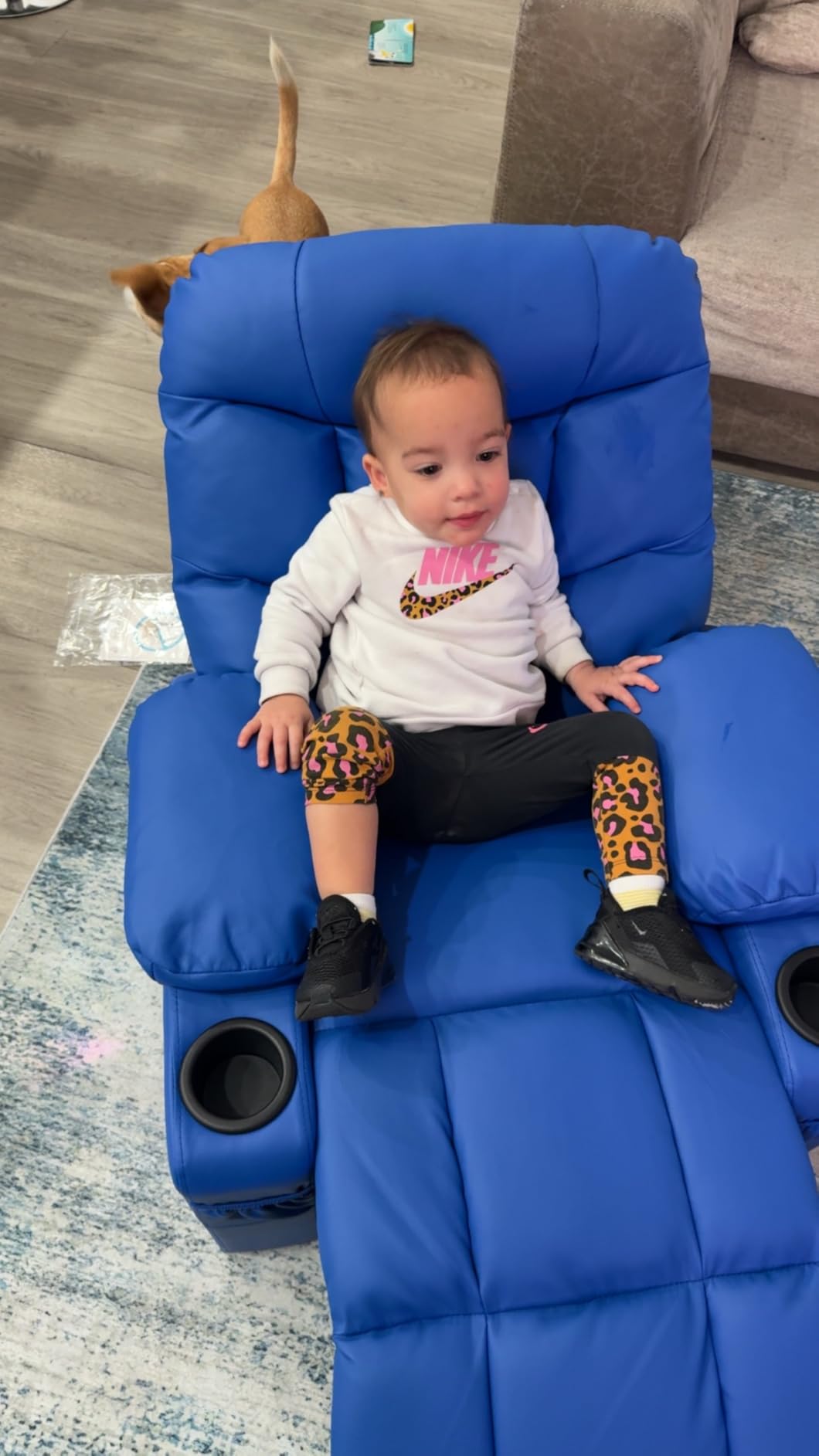 Kids Recliner Chair Velvet Reclining Toddler Push Back Big Sofa Ages 3-12 | 4 Storage Pockets, 2 Cup Holders, Adjustable Footrest customer photo 2