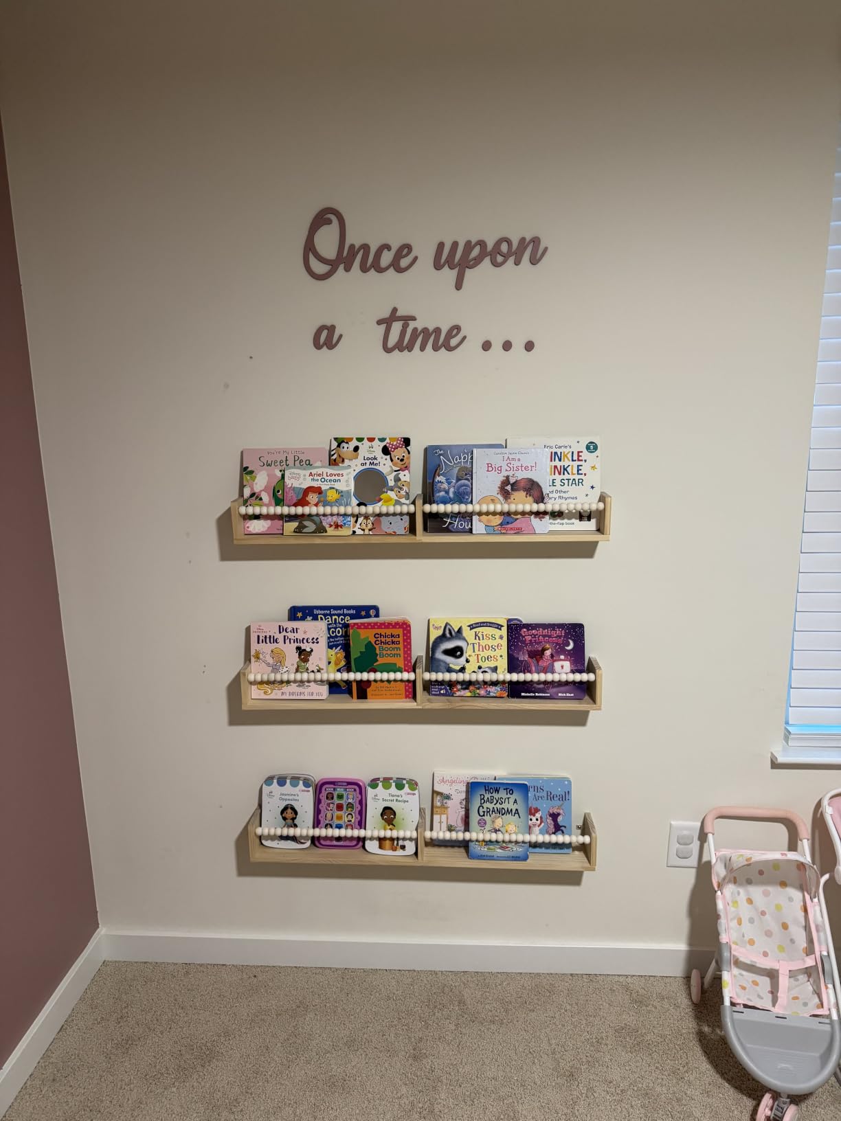birola Nursery Shelves with Beads Design - 32 Inches Wall Book Shelves Set of 3, Space-Saving Nursery Book Shelves for Kids Room, Bedroom and Study Room(Natural) customer photo 1
