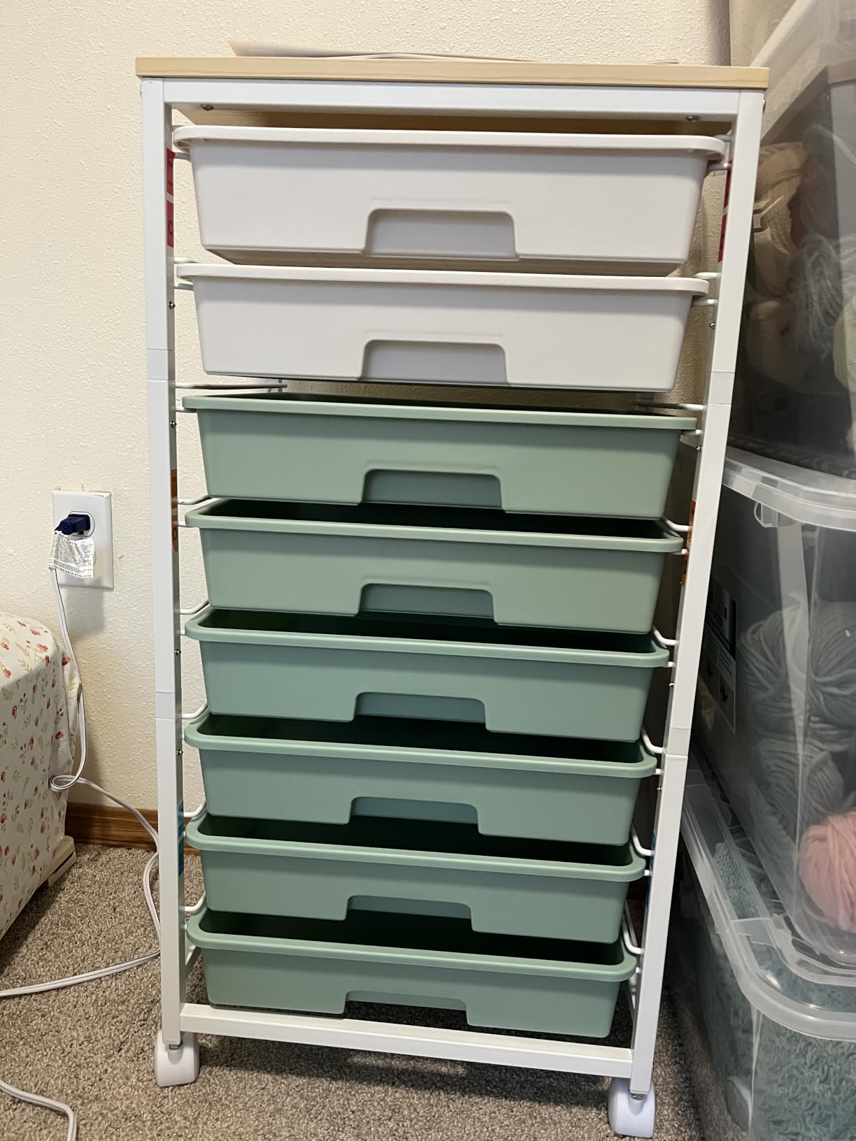 SYKIARIOL Rolling Cart with Drawers, Craft Organizers and Storage, Green, Rolling Storage Cart with 8 Drawers and Wooden Tabletop for Living Room, Office, Classroom, Craft Room, Bedroom, Dorm customer photo 1