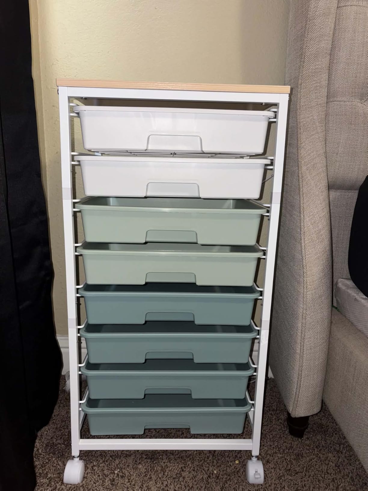 SYKIARIOL Rolling Cart with Drawers, Craft Organizers and Storage, Green, Rolling Storage Cart with 8 Drawers and Wooden Tabletop for Living Room, Office, Classroom, Craft Room, Bedroom, Dorm customer photo 2