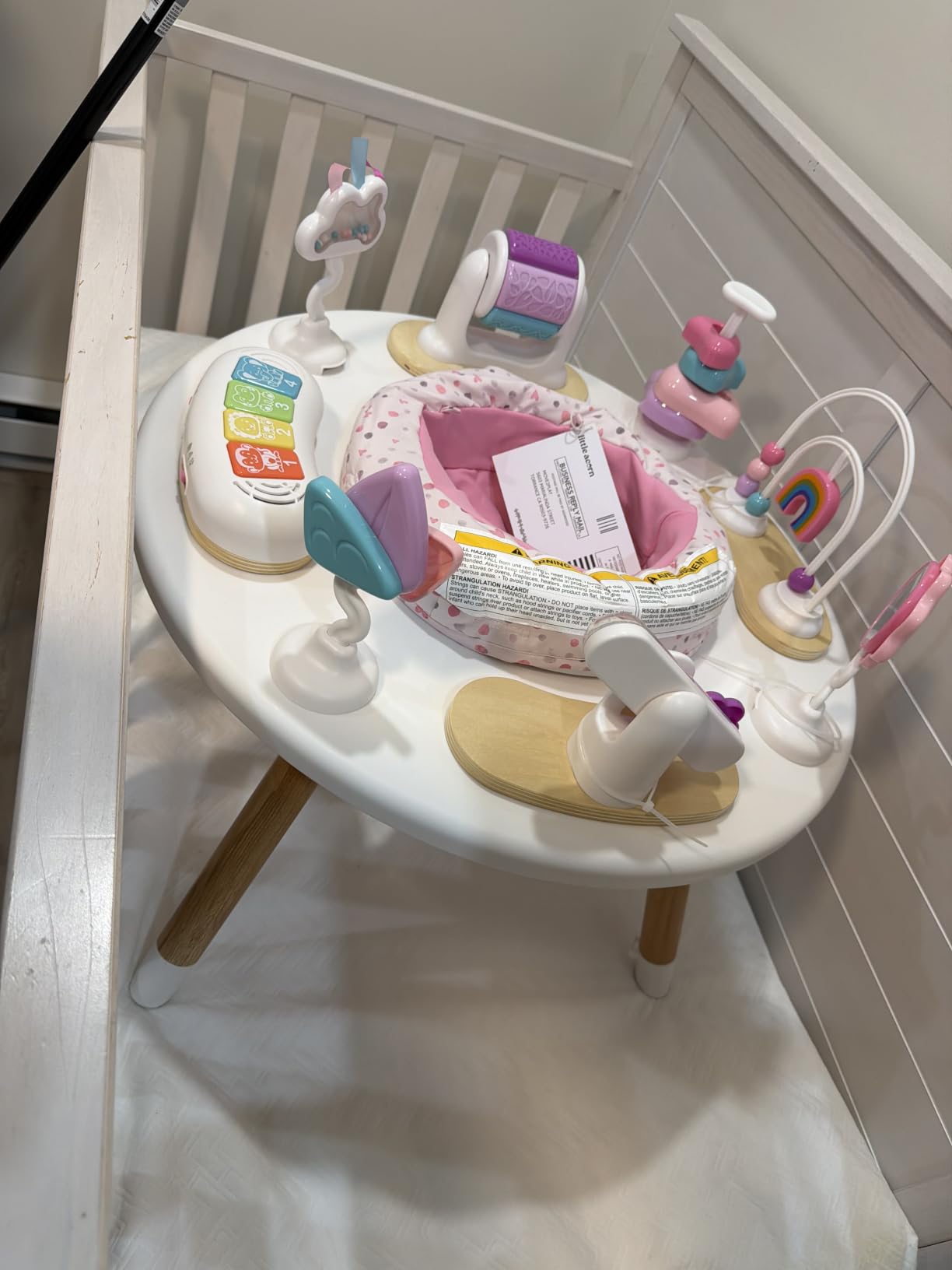 Little Acorn, 4-in-1 Baby Activity Center | Montessori-Inspired Design | 8 Interactive Toys | Tummy Time, Exersaucer & Toddler Table | Shower Gift | Essential (Rainbow) customer photo 2