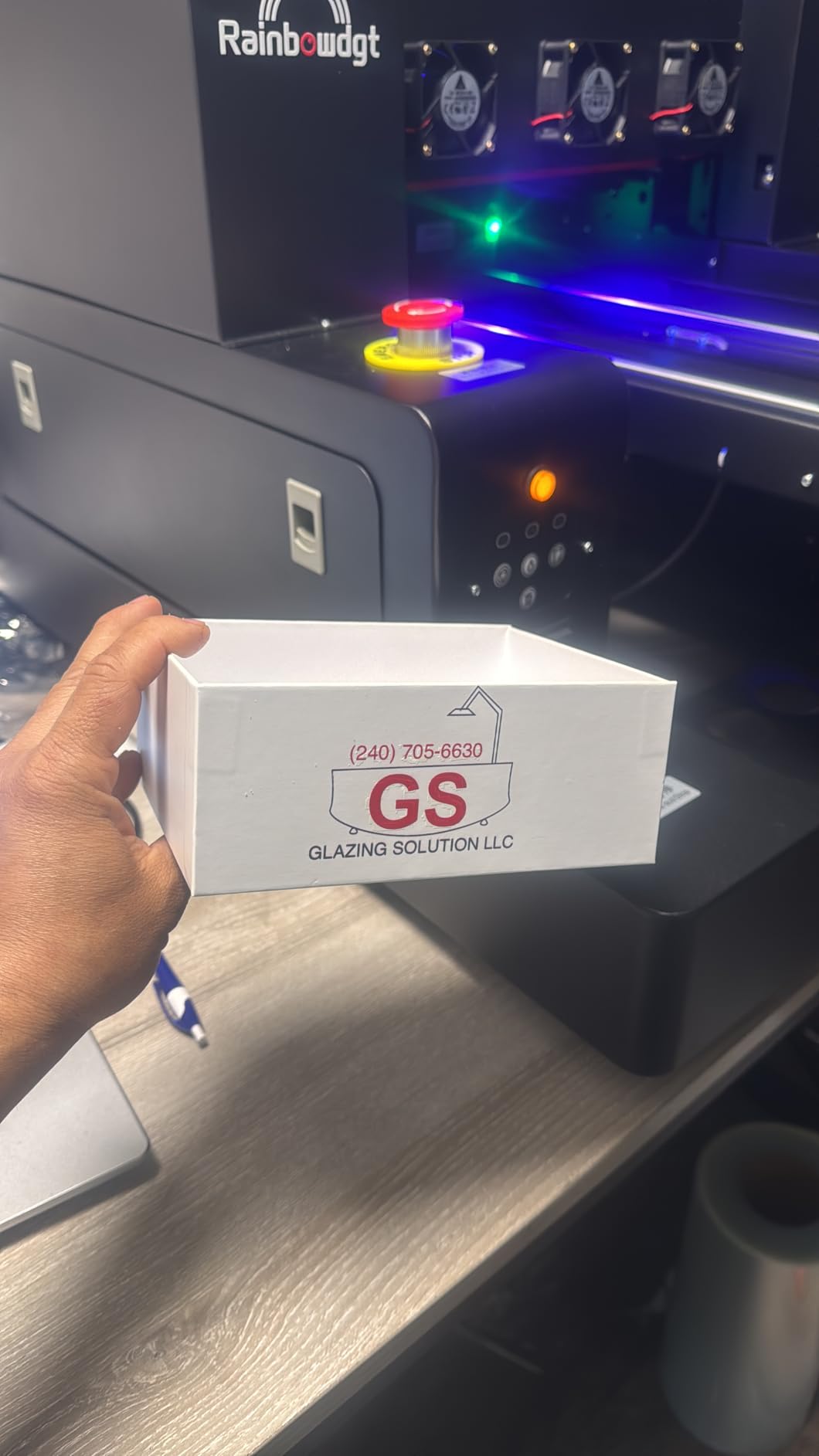 RAINBOWDGT A3 UV Printer Machine, 5760x2880 DPI, Bottle Holder & Stickers | 3D Embossing, White Ink Circulation, Auto Cleaning, Vacuum Platform. Phone Cases, Cups, Acrylic, Metal, Leather, Wood and More customer photo 1