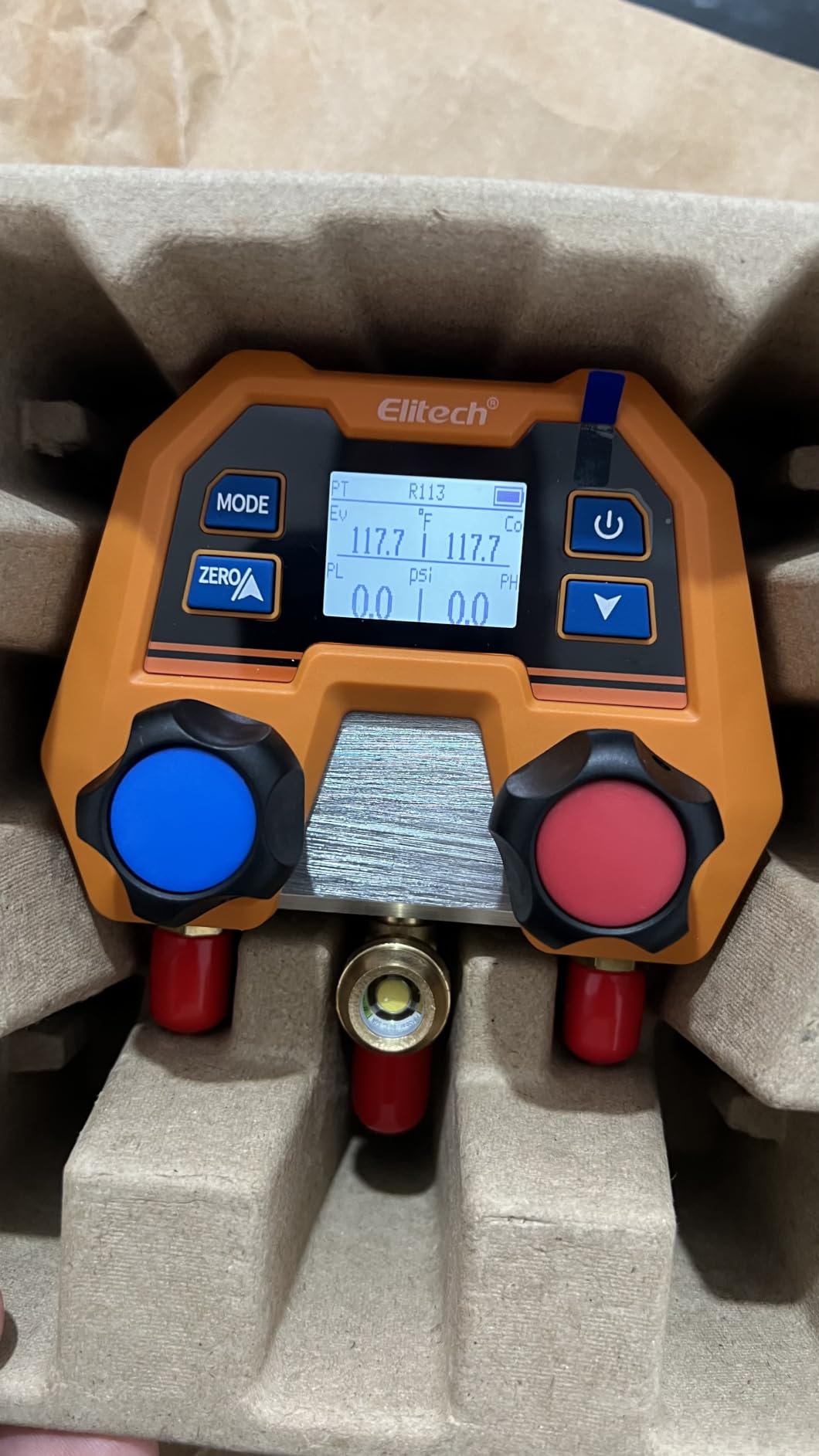Elitech Digital Refrigerant Manifold Gauge for HVAC, R410A R454B, DMG-2SE | 88 Refrigerants, ±1% FS Accuracy, P/T Calculation, Evap & Cond Temp, Rugged Housing, 1/4